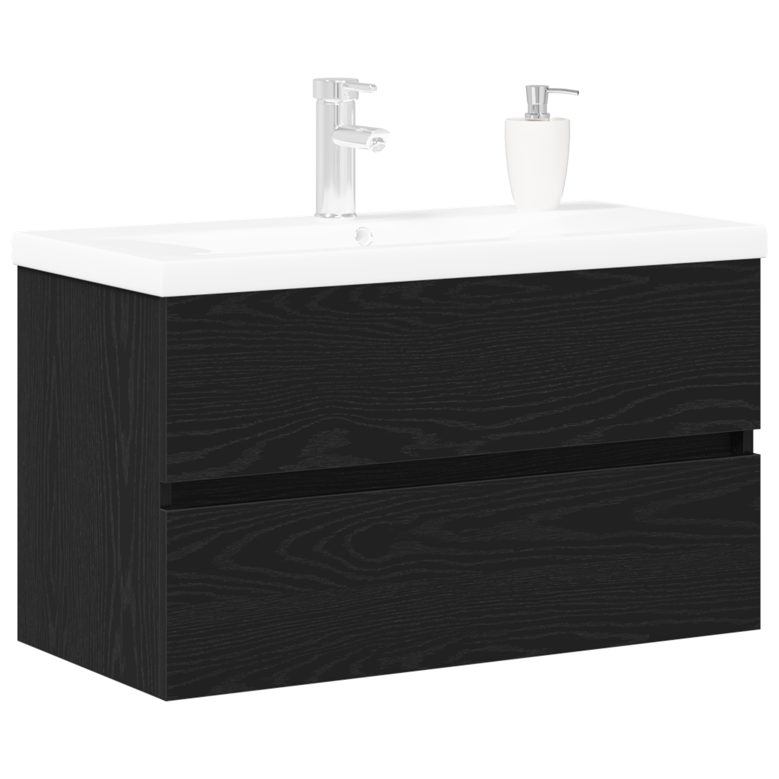 Sink Cabinet with Built-in Basin Black Oak Engineered Wood, vidaXL Sink Cabinet Black Oak 80x38.5x45 cm Engineered Wood - Image 3