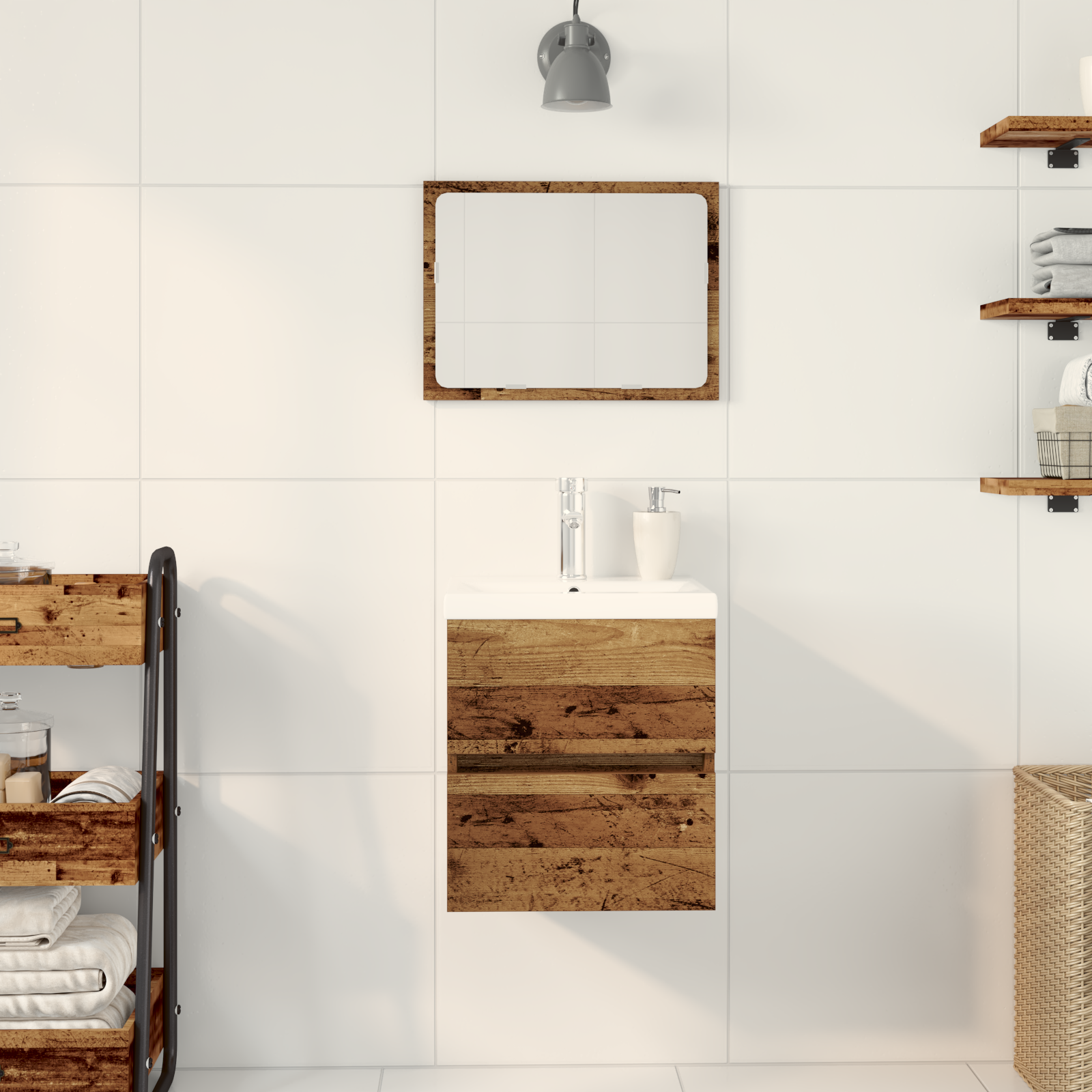 Sink Cabinet with Built-in Basin Black Oak Engineered Wood, vidaXL Sink Cabinet Old Wood 41x38,5x45 cm Engineered Wood - Image 4