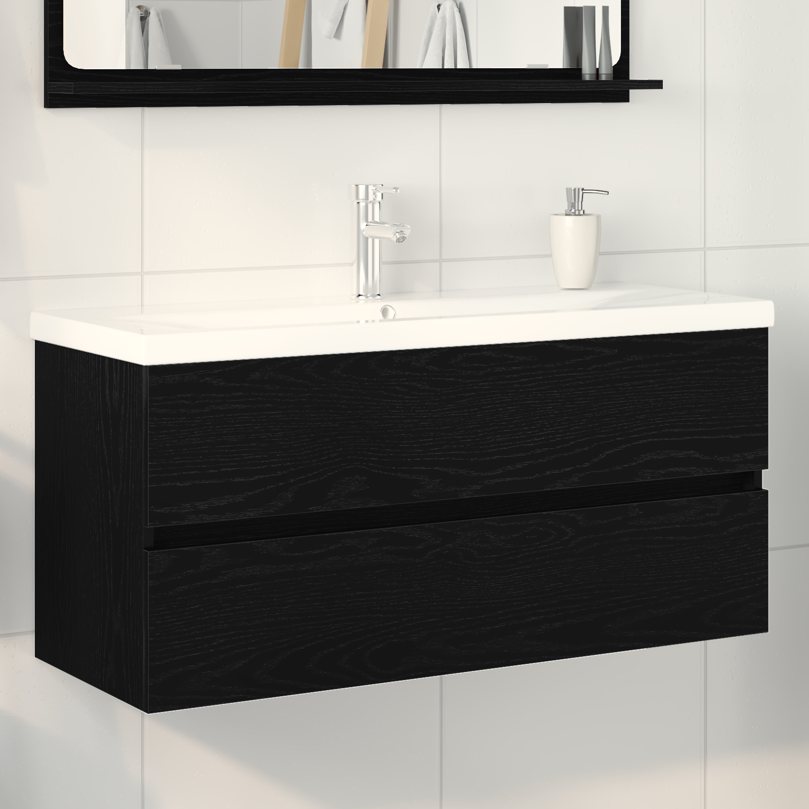 Sink Cabinet with Built-in Basin Black Oak Engineered Wood