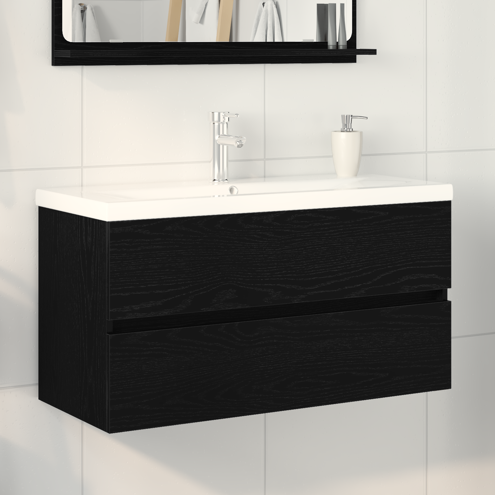 Sink Cabinet with Built-in Basin Black Oak Engineered Wood, vidaXL Sink Cabinet Black Oak 90x38,5x45 cm Engineered Wood