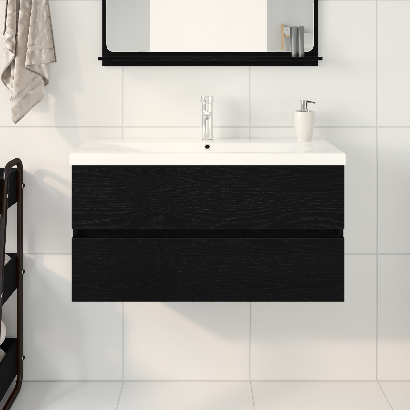 Sink Cabinet with Built-in Basin Black Oak Engineered Wood, vidaXL Sink Cabinet Black Oak 90x38,5x45 cm Engineered Wood - Image 4