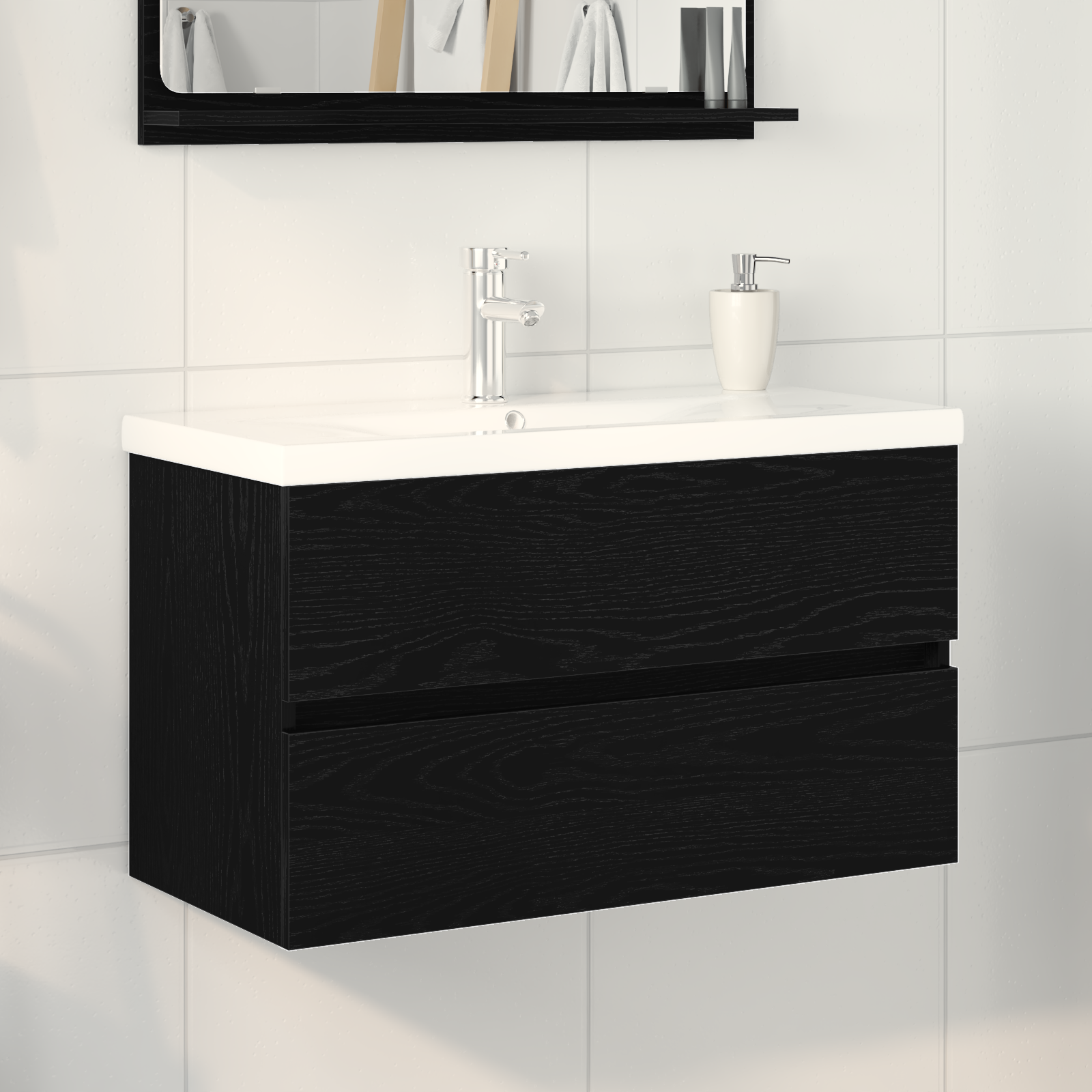 Sink Cabinet with Built-in Basin Black Oak Engineered Wood, vidaXL Sink Cabinet Black Oak 80x38.5x45 cm Engineered Wood