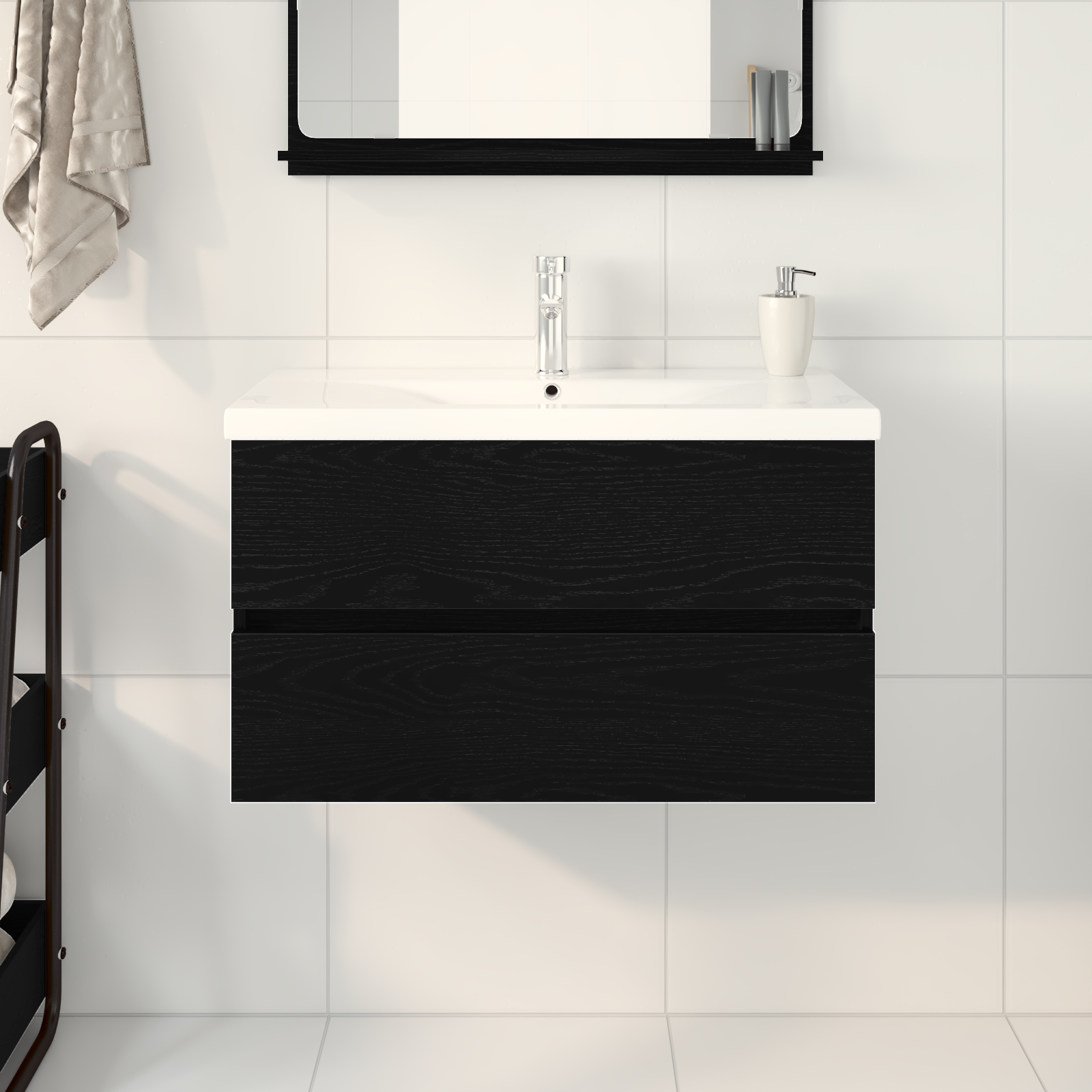 Sink Cabinet with Built-in Basin Black Oak Engineered Wood, vidaXL Sink Cabinet Black Oak 80x38.5x45 cm Engineered Wood - Image 4