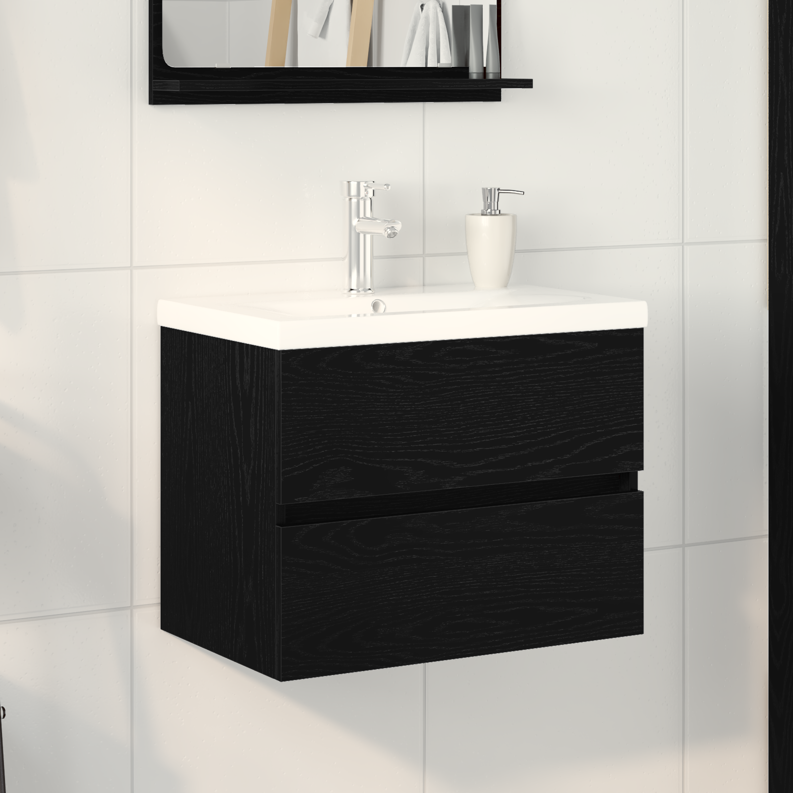 Sink Cabinet with Built-in Basin Black Oak Engineered Wood