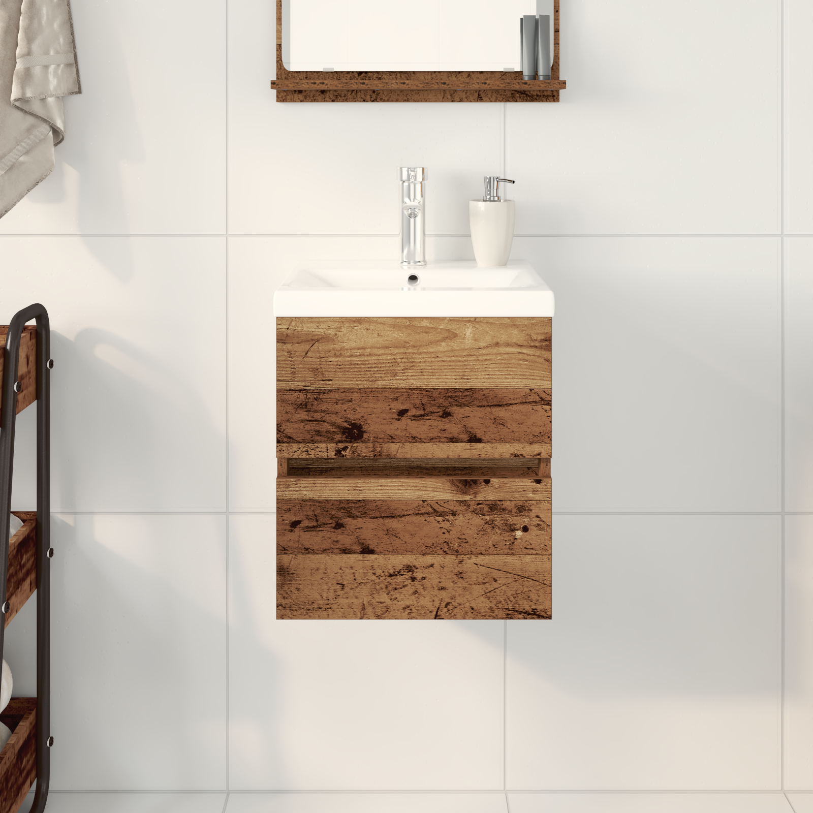 Sink Cabinet with Built-in Basin Black Oak Engineered Wood - Image 4