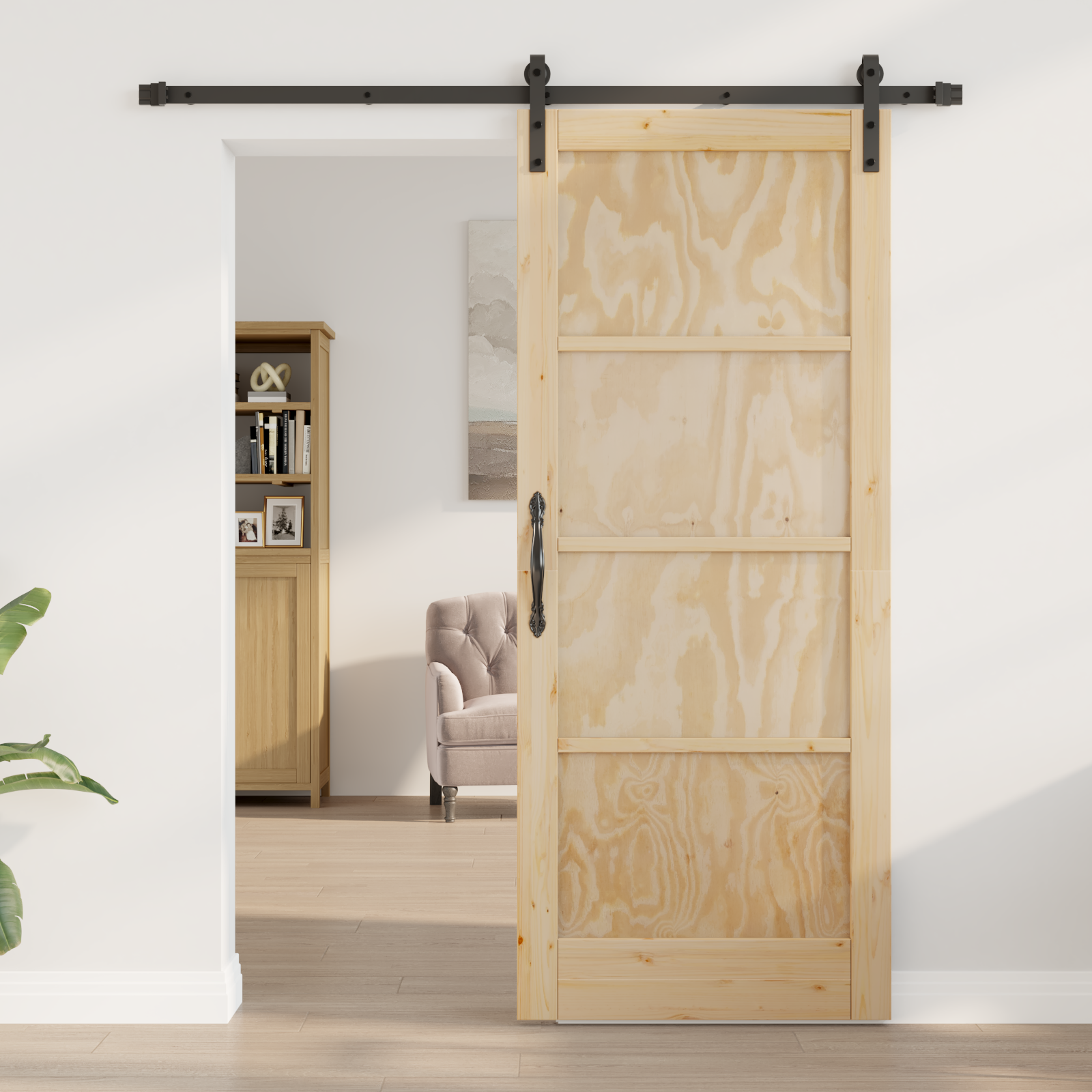 Sliding Door with Hardware Set 83x202 cm Solid Wood Pine - Image 3