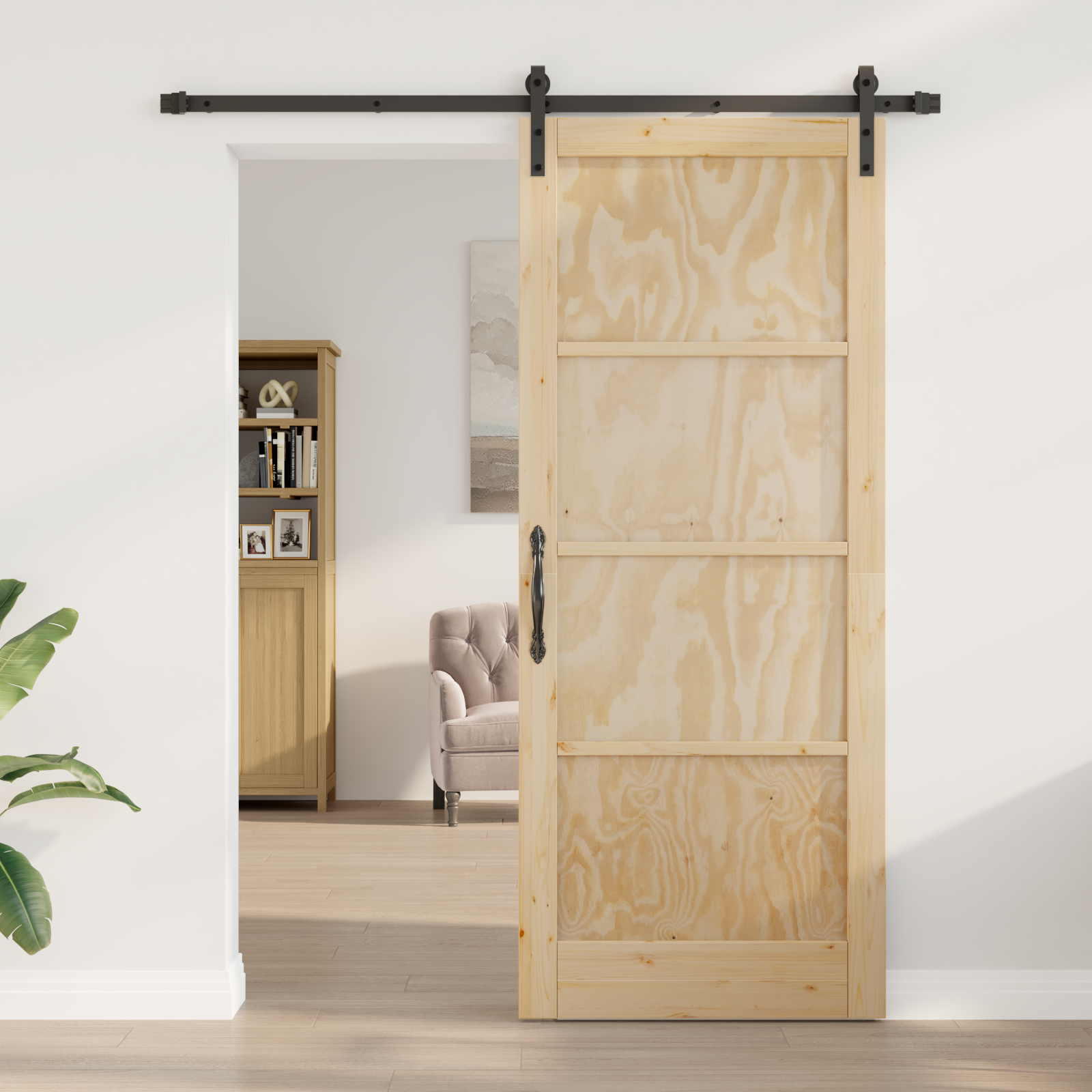 Sliding Door with Hardware Set 86x211 cm Solid Wood Pine - Image 3