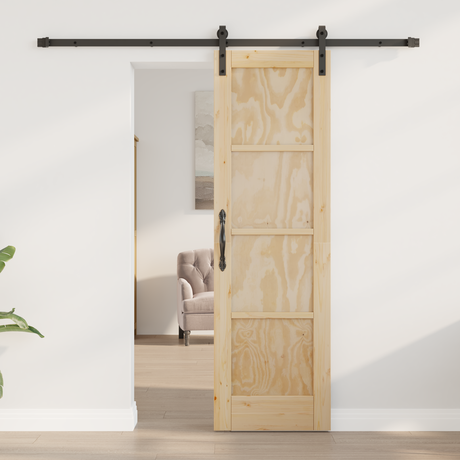 Sliding Door with Hardware Set 61x198.5 cm Solid Wood Pine - Image 3