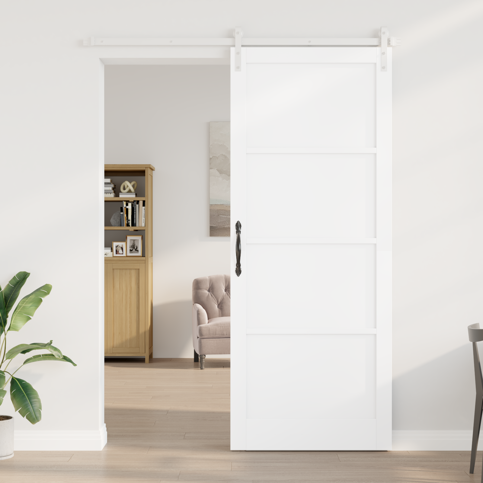 Sliding Door with Hardware Set White 93x232 cm Solid Wood Pine - Image 3