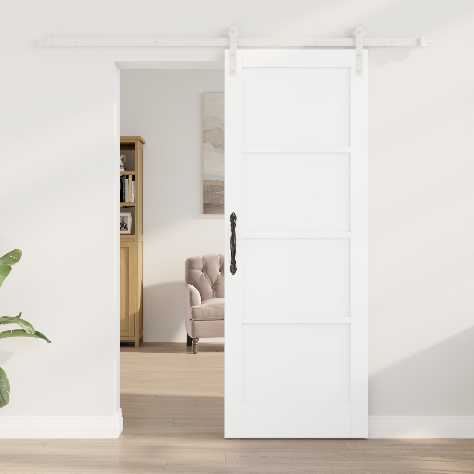 Sliding Door with Hardware Set White 73.5x198.5 cm Solid Wood Pine - Image 3