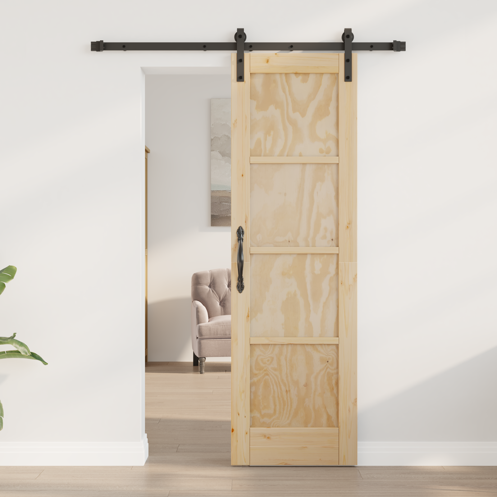 Sliding Door with Hardware Set 61x198.5 cm Solid Wood Pine - Image 3
