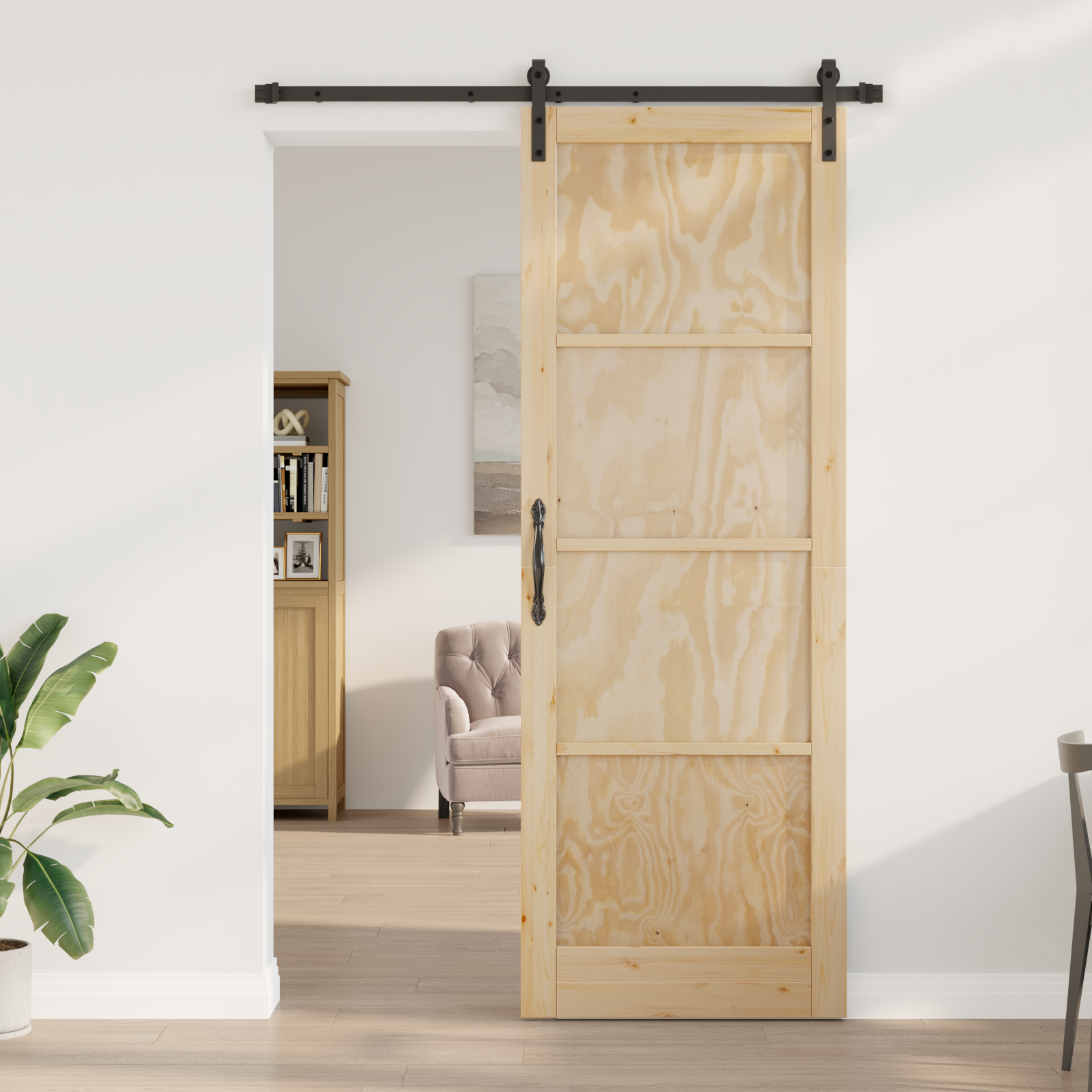 Sliding Door with Hardware Set 83x232 cm Solid Wood Pine - Image 3