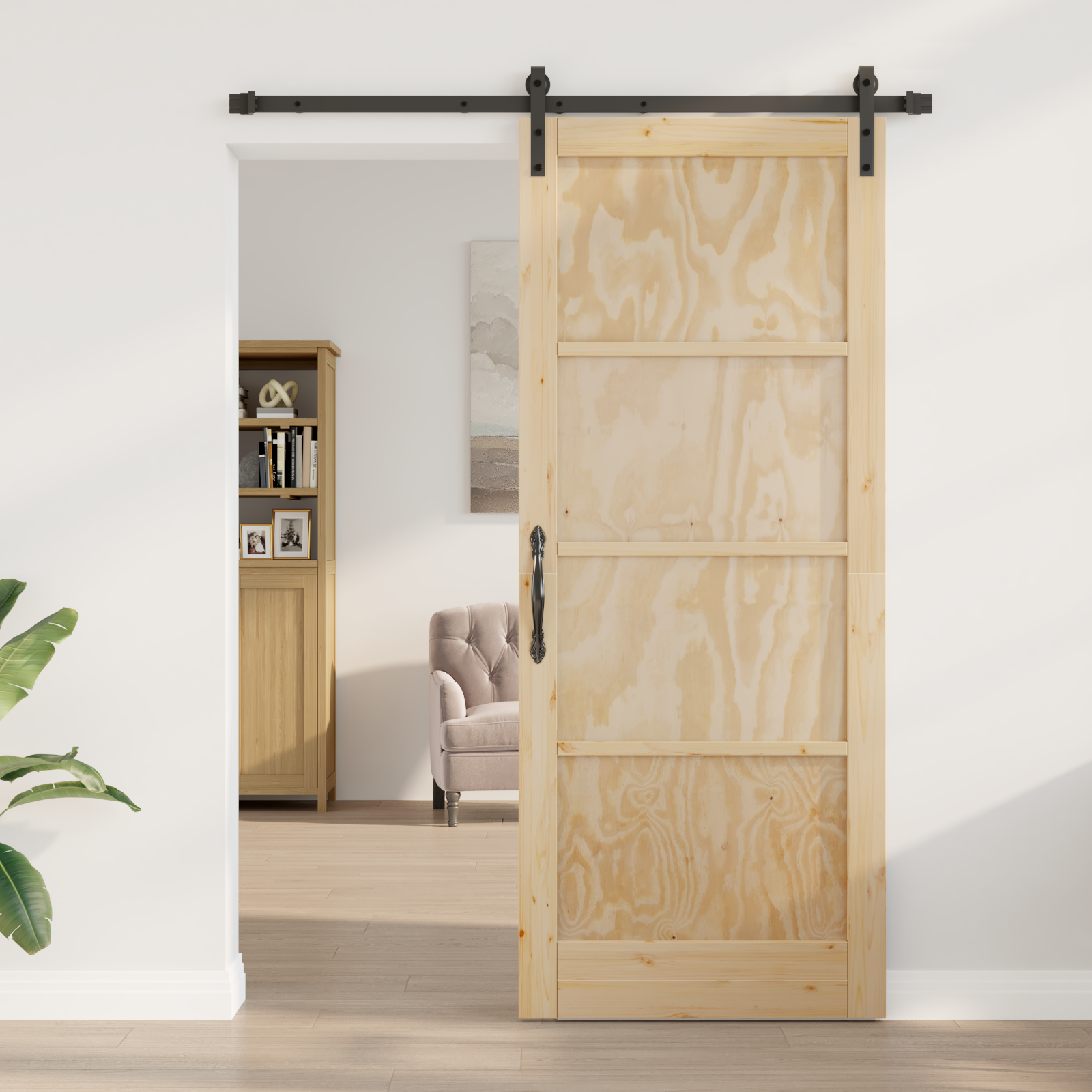 Sliding Door with Hardware Set 86x211 cm Solid Wood Pine - Image 3