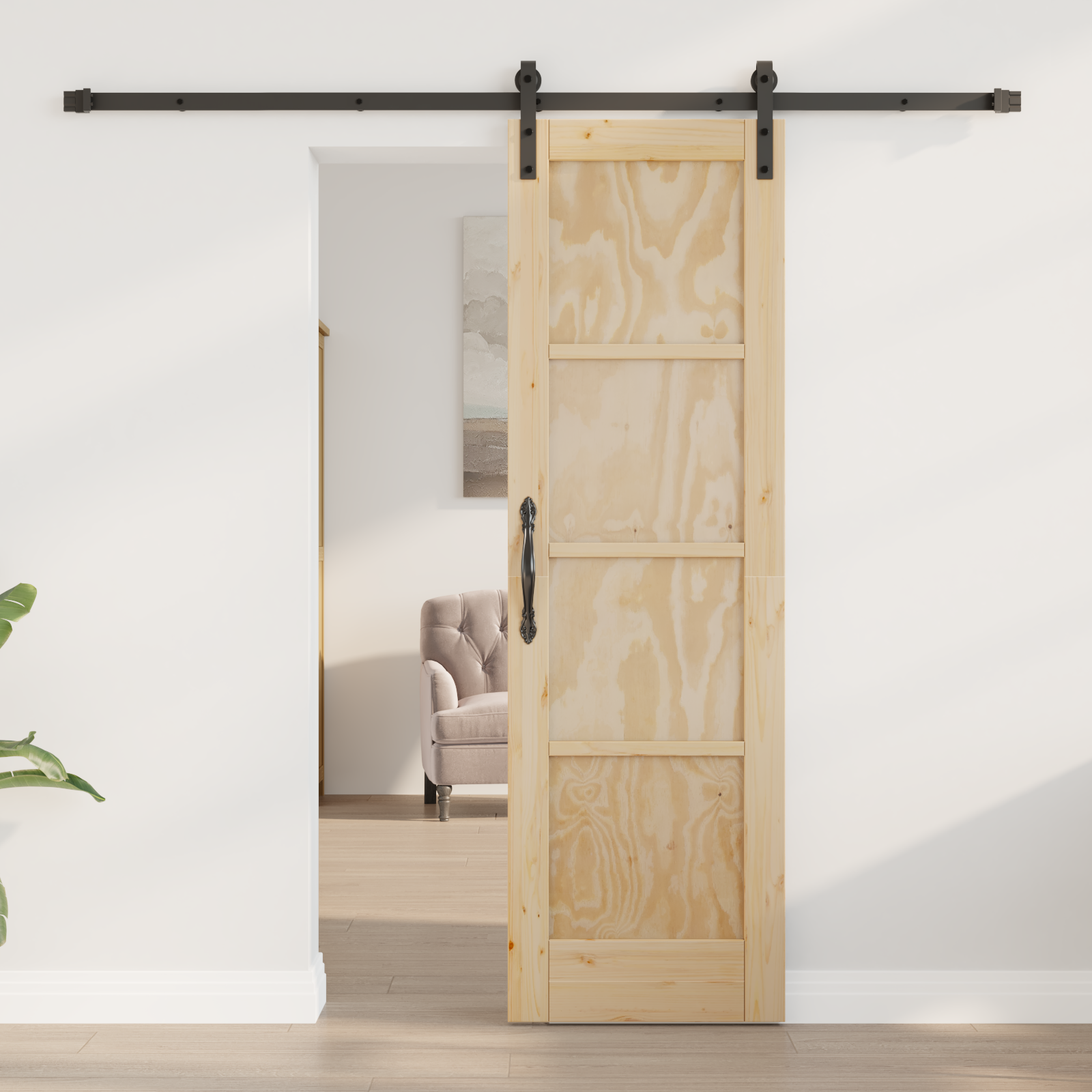 Sliding Door with Hardware Set 61x198,5 cm Solid Wood Pine - Image 3