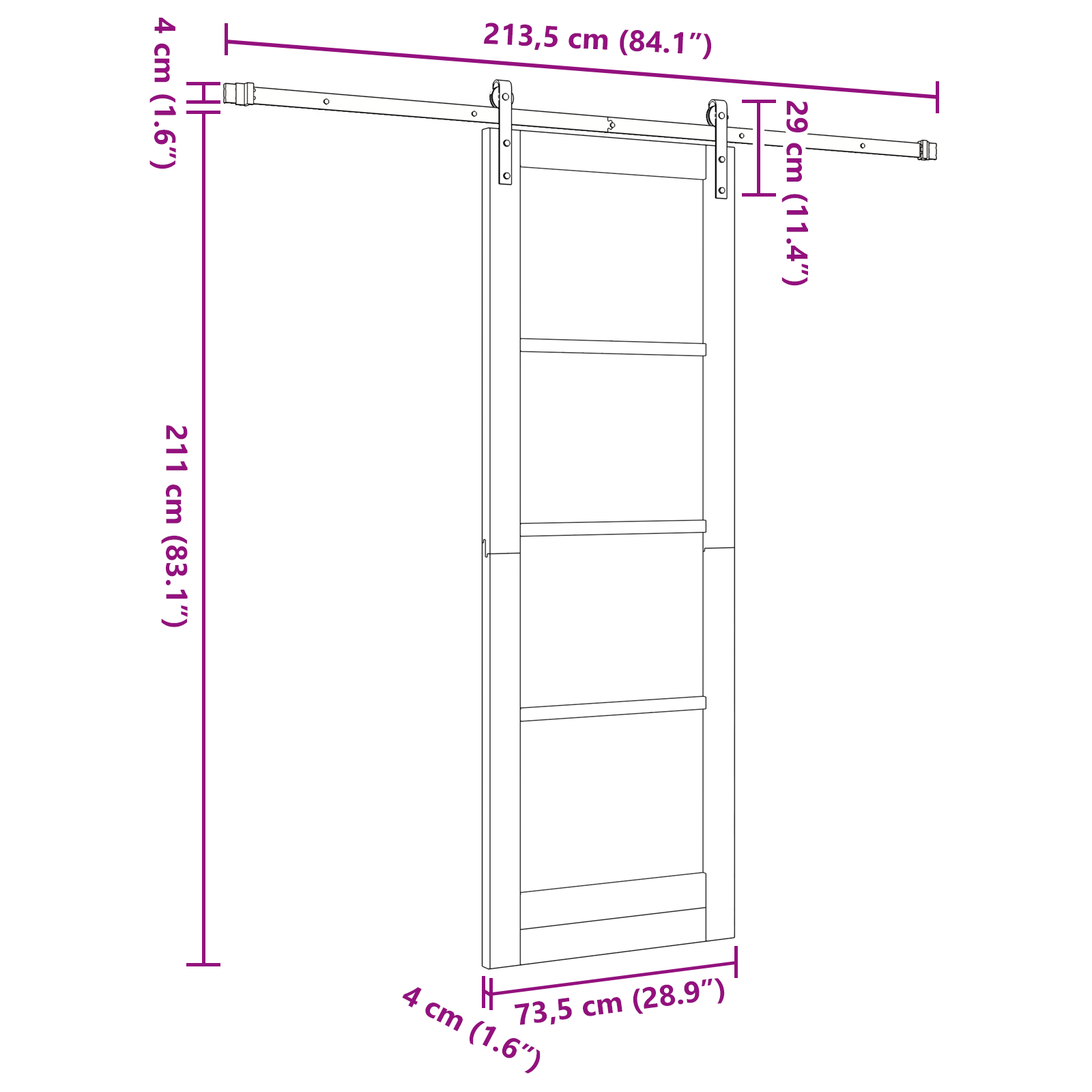 Sliding Door with Hardware Set White 73,5x211 cm Solid Wood Pine - Image 11