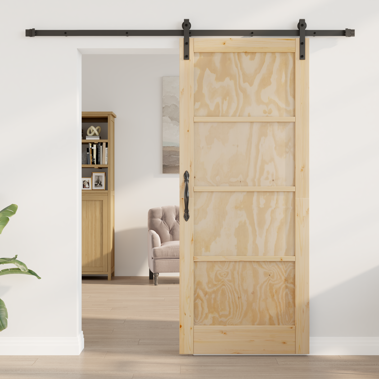 Sliding Door with Hardware Set 83x202 cm Solid Wood Pine - Image 3
