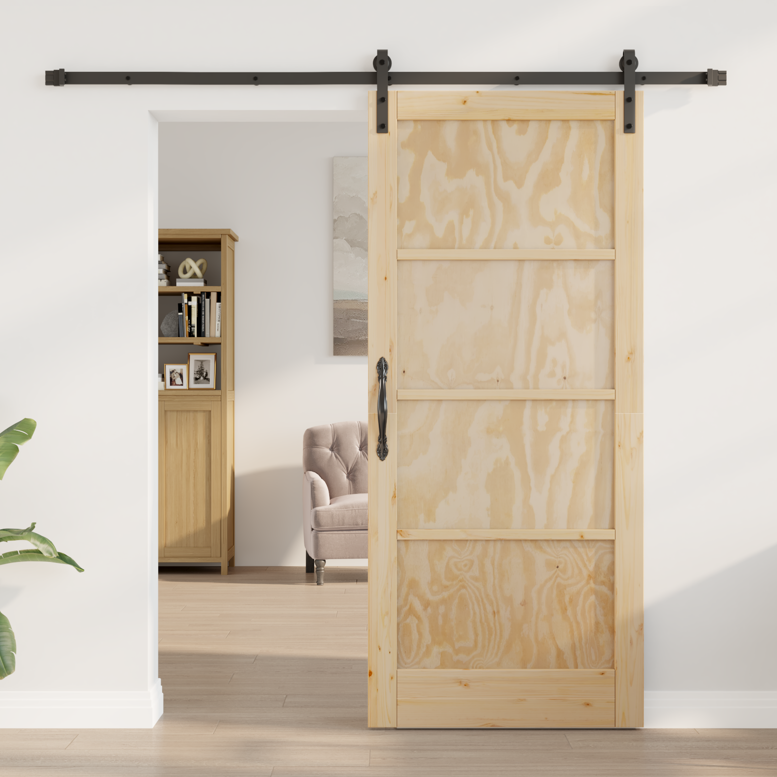 Sliding Door with Hardware Set 86x198.5 cm Solid Wood Pine - Image 3
