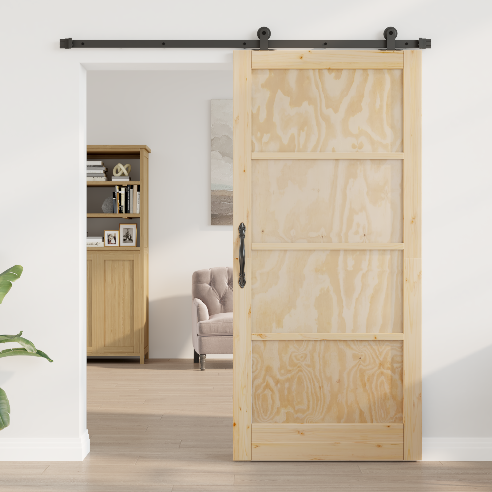 Sliding Door with Hardware Set 93x202 cm Solid Wood Pine - Image 3