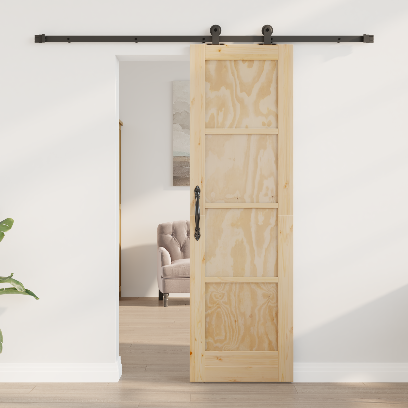Sliding Door with Hardware Set 61x198.5 cm Solid Wood Pine - Image 3