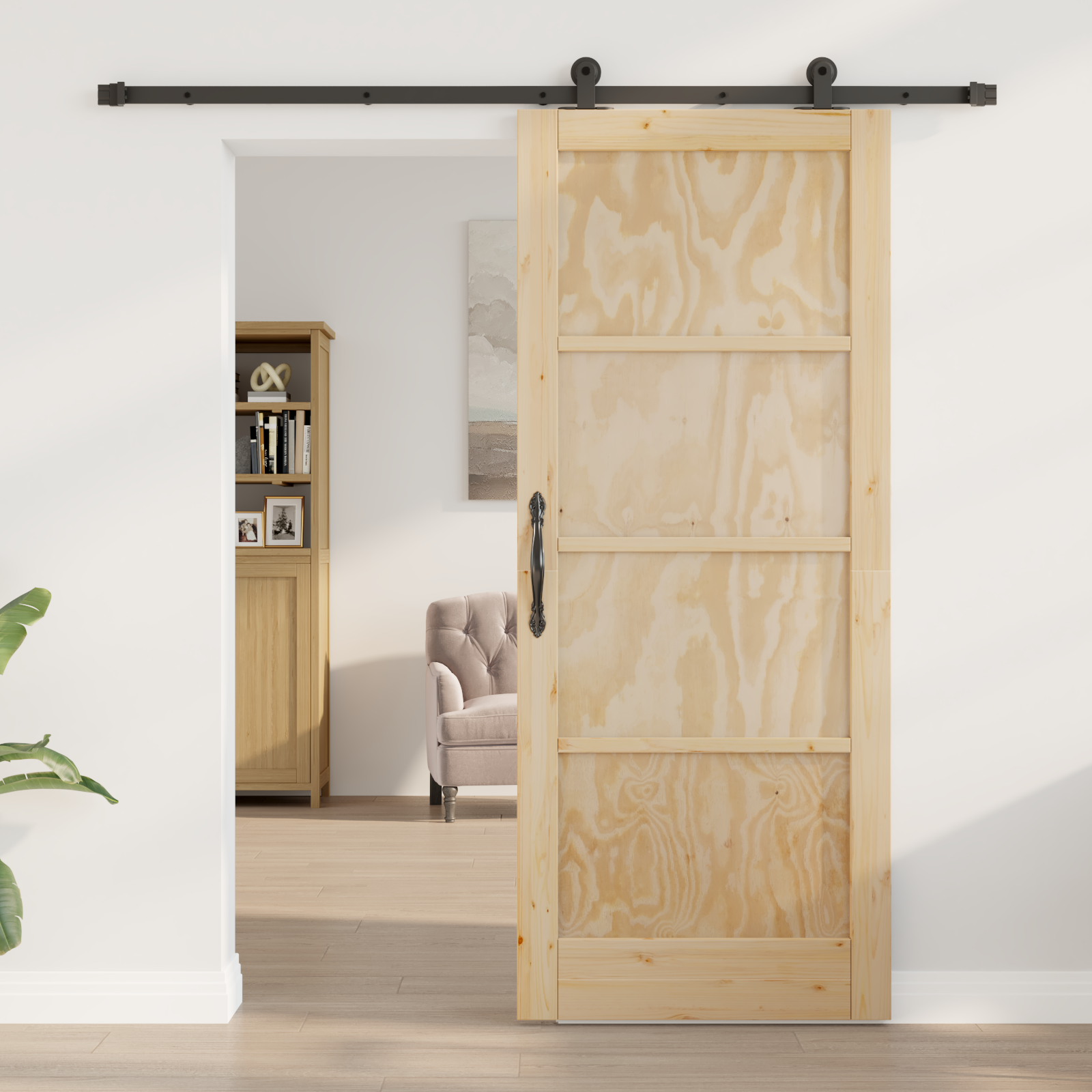 Sliding Door with Hardware Set 83x202 cm Solid Wood Pine - Image 3