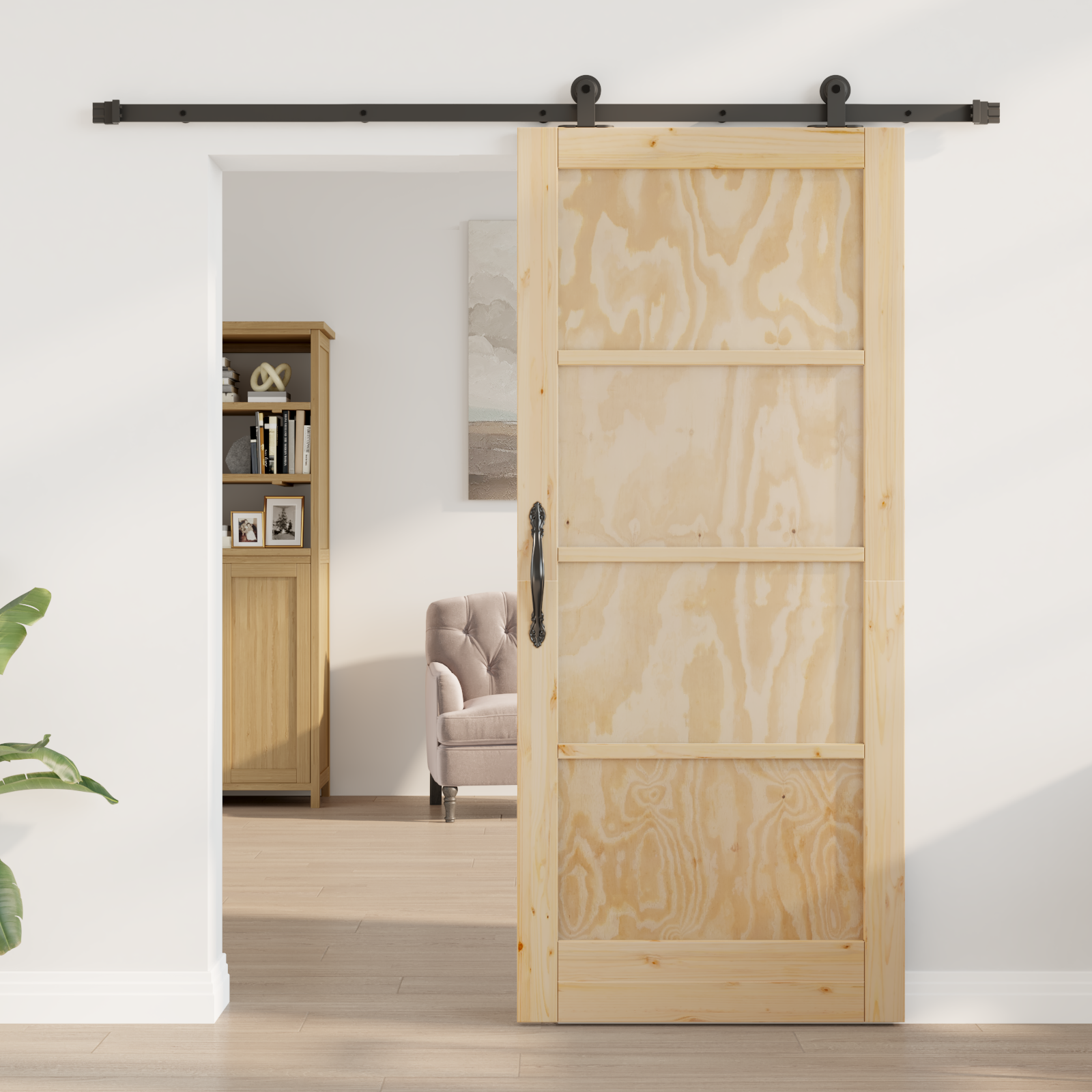 Sliding Door with Hardware Set 86x198.5 cm Solid Wood Pine - Image 3
