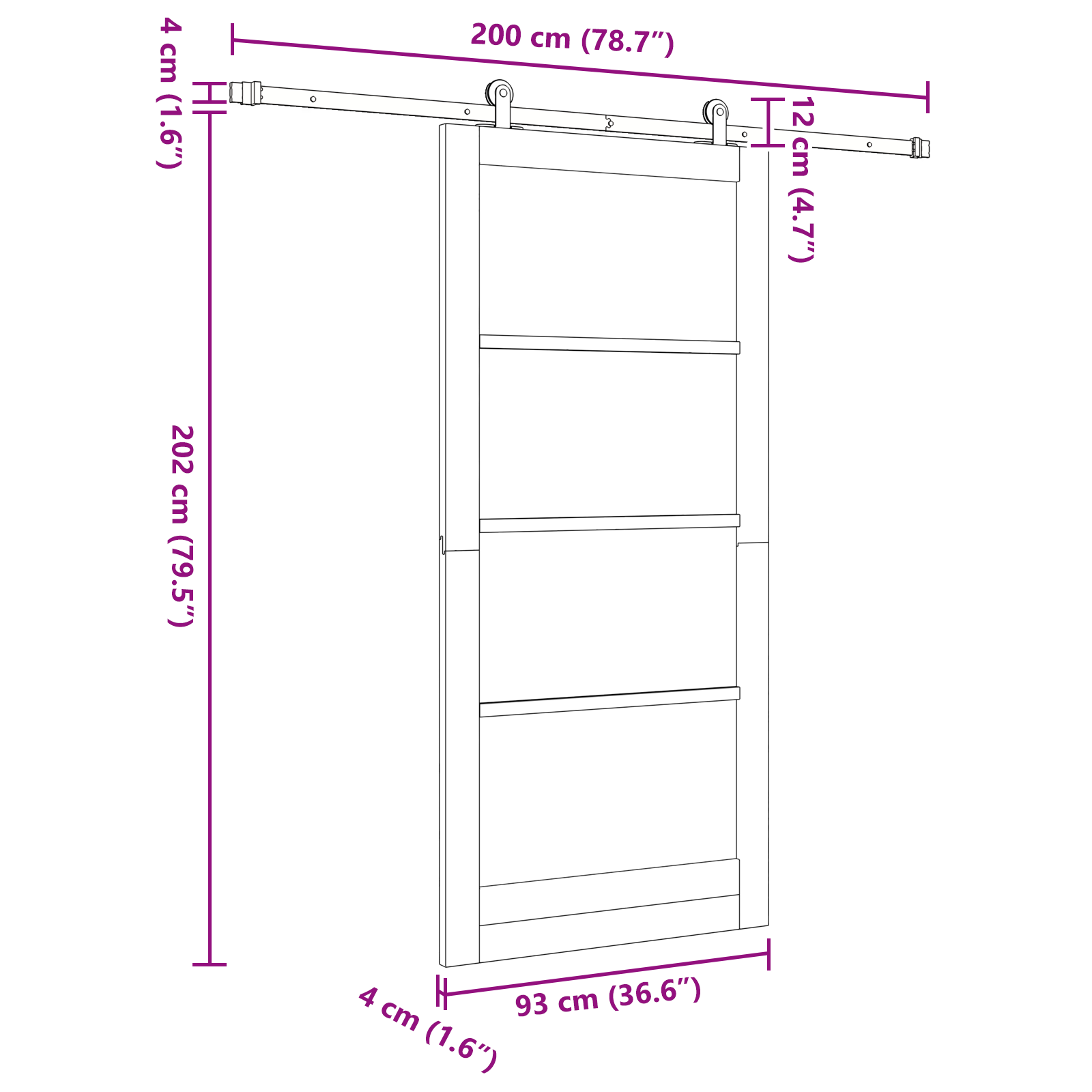Sliding Door with Hardware Set White 93x202 cm Solid Wood Pine - Image 11