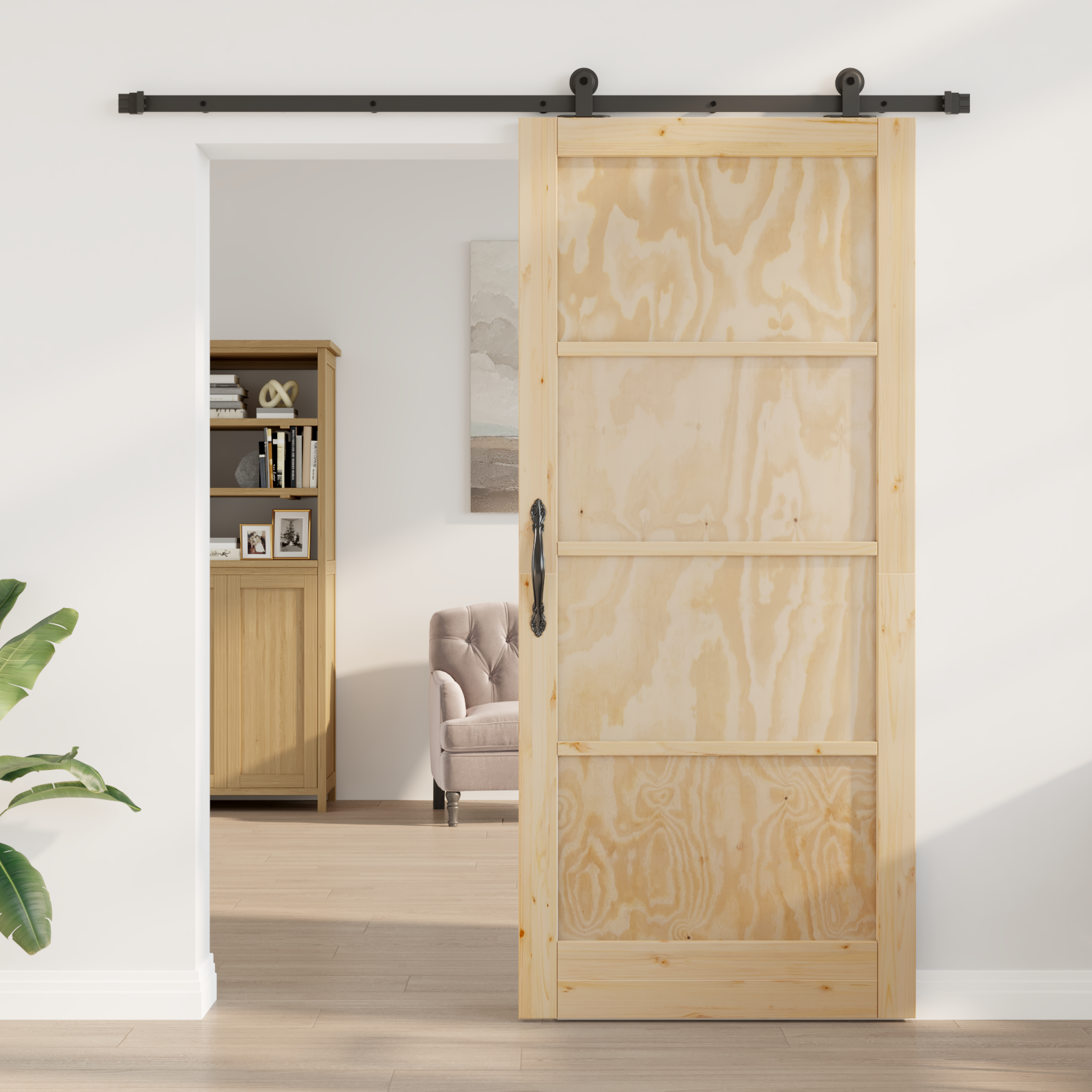 Sliding Door with Hardware Set 93x211 cm Solid Wood Pine - Image 3