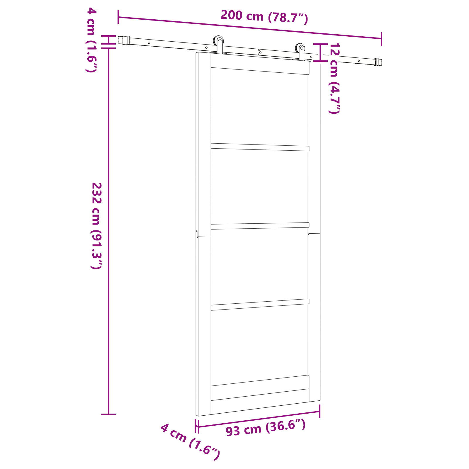 Sliding Door with Hardware Set White 93x232 cm Solid Wood Pine - Image 11