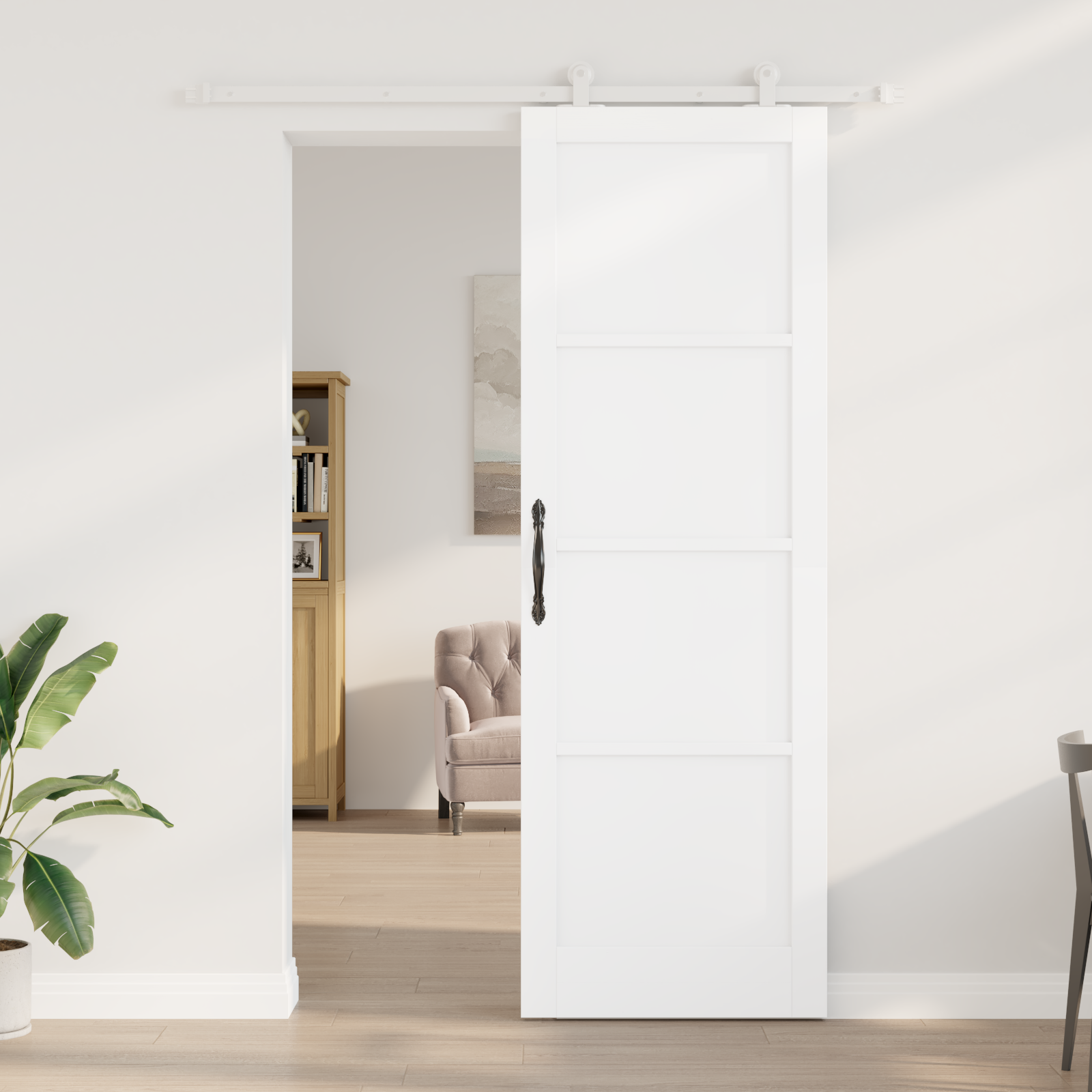 Sliding Door with Hardware Set White 78x232 cm Solid Wood Pine - Image 3