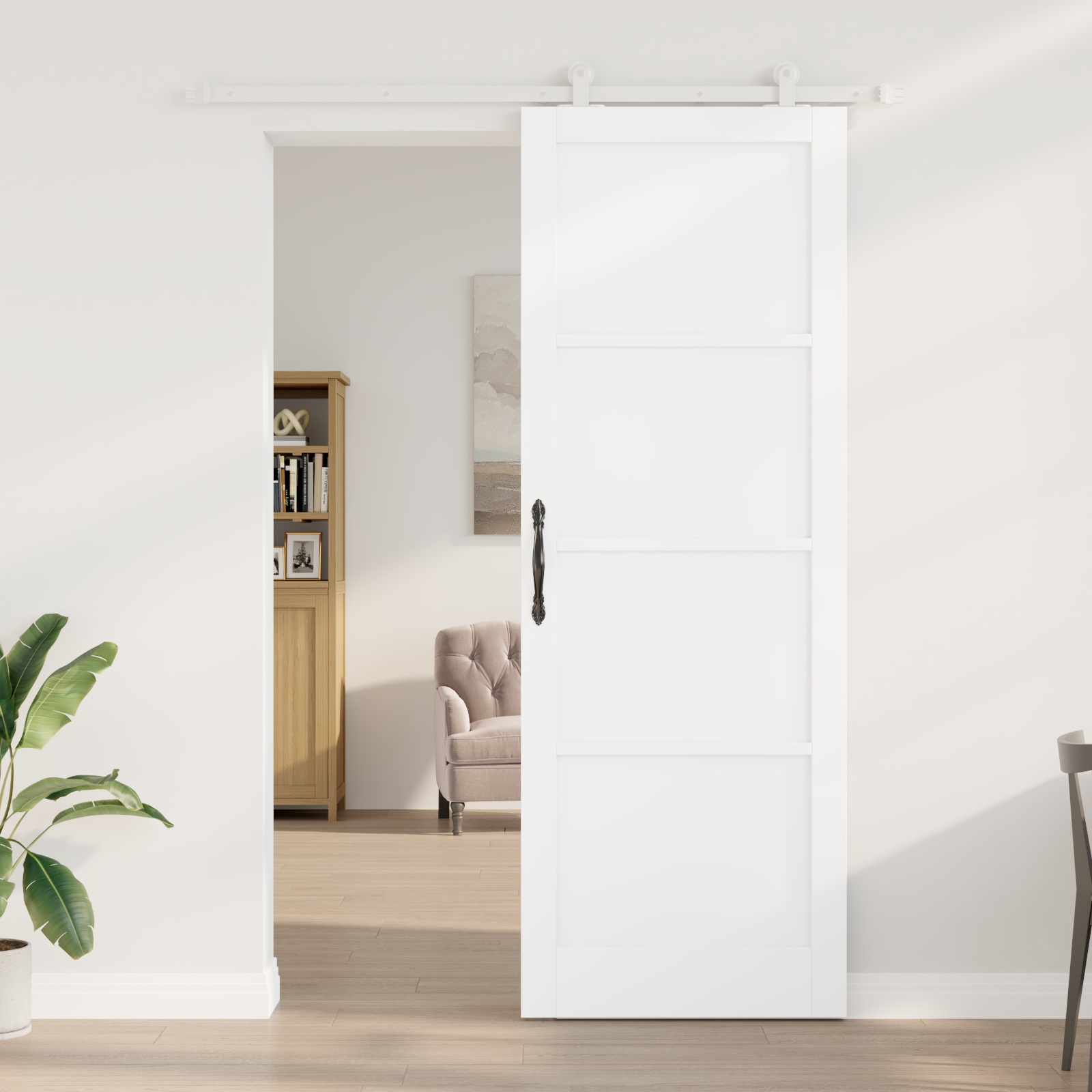 Sliding Door with Hardware Set White 83x232 cm Solid Wood Pine - Image 3