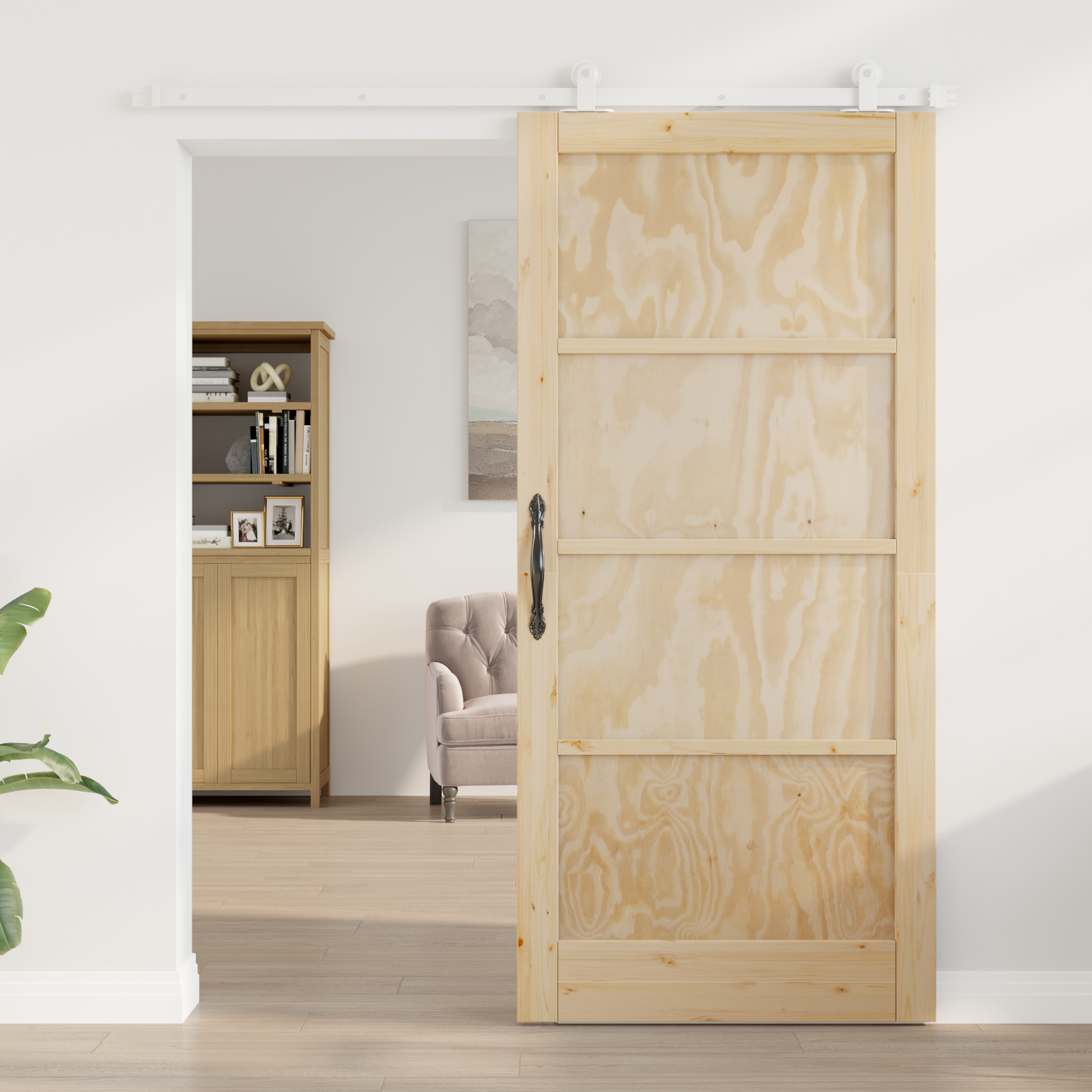 Sliding Door with Hardware Set 93x202 cm Solid Wood Pine - Image 3