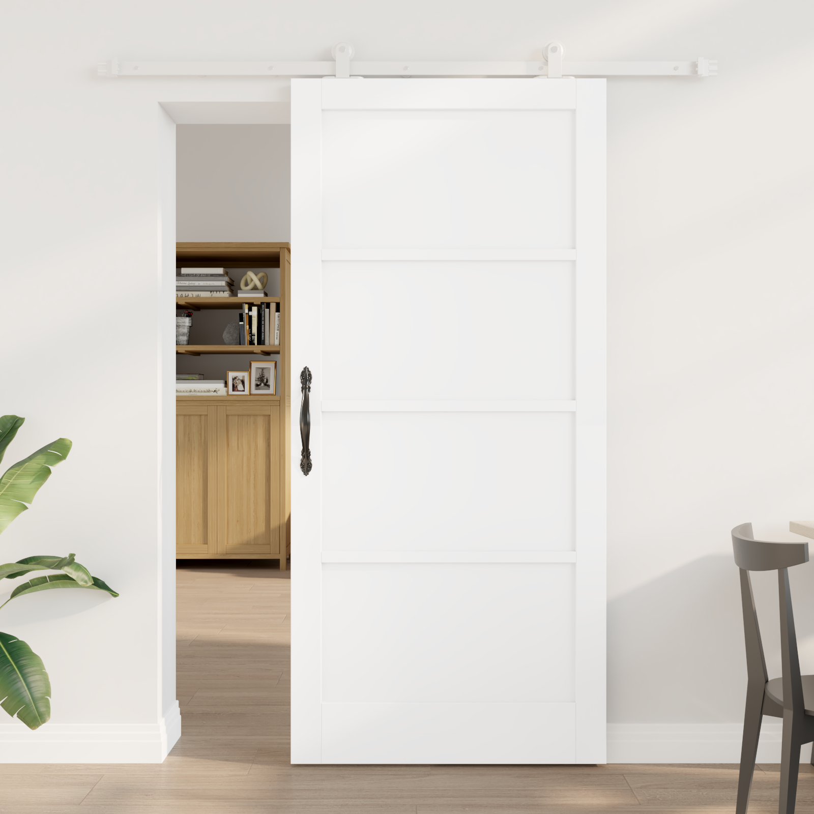 Sliding Door with Hardware Set White 93x202 cm Solid Wood Pine