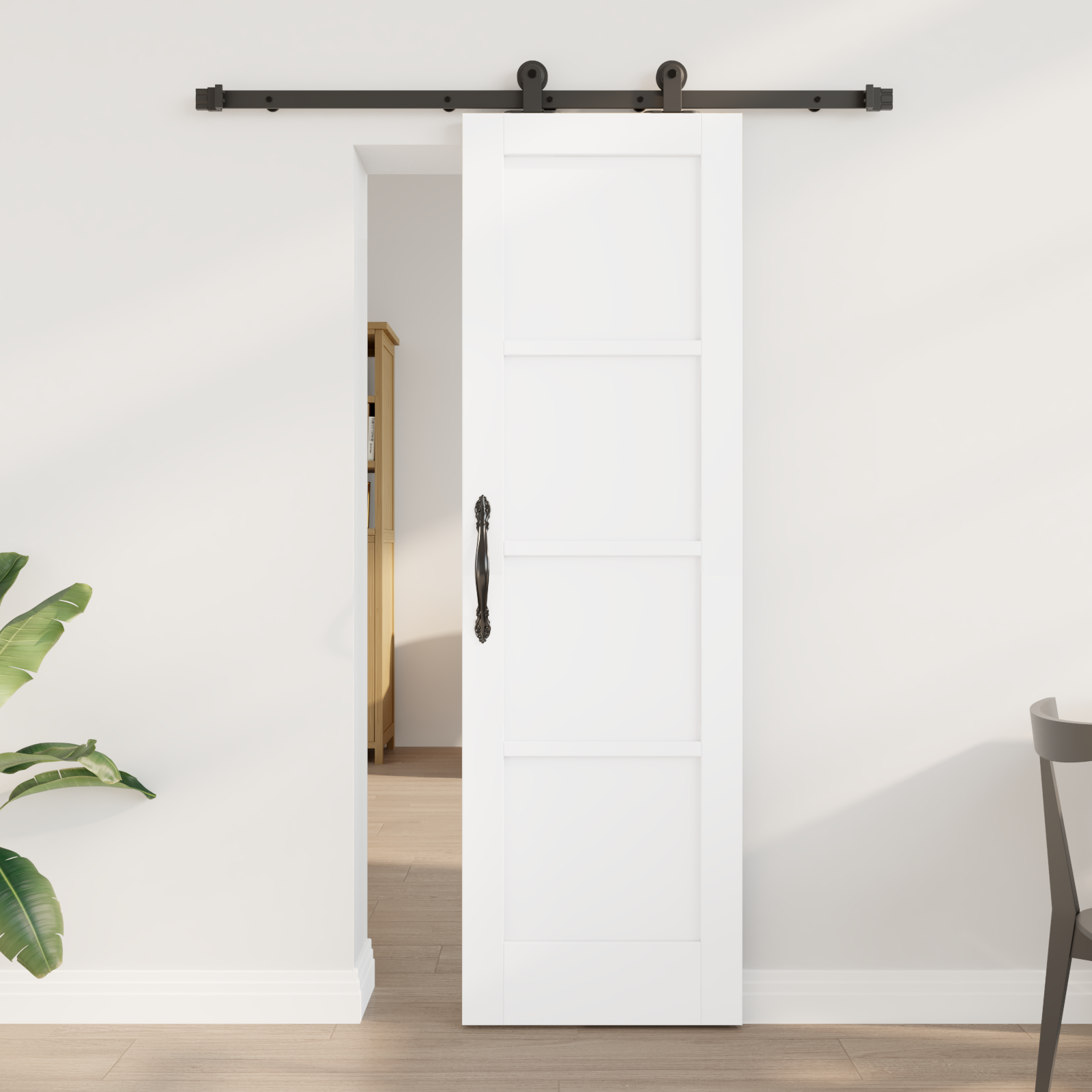 Sliding Door with Hardware Set "ORKDAL" White Solid Wood Pine
