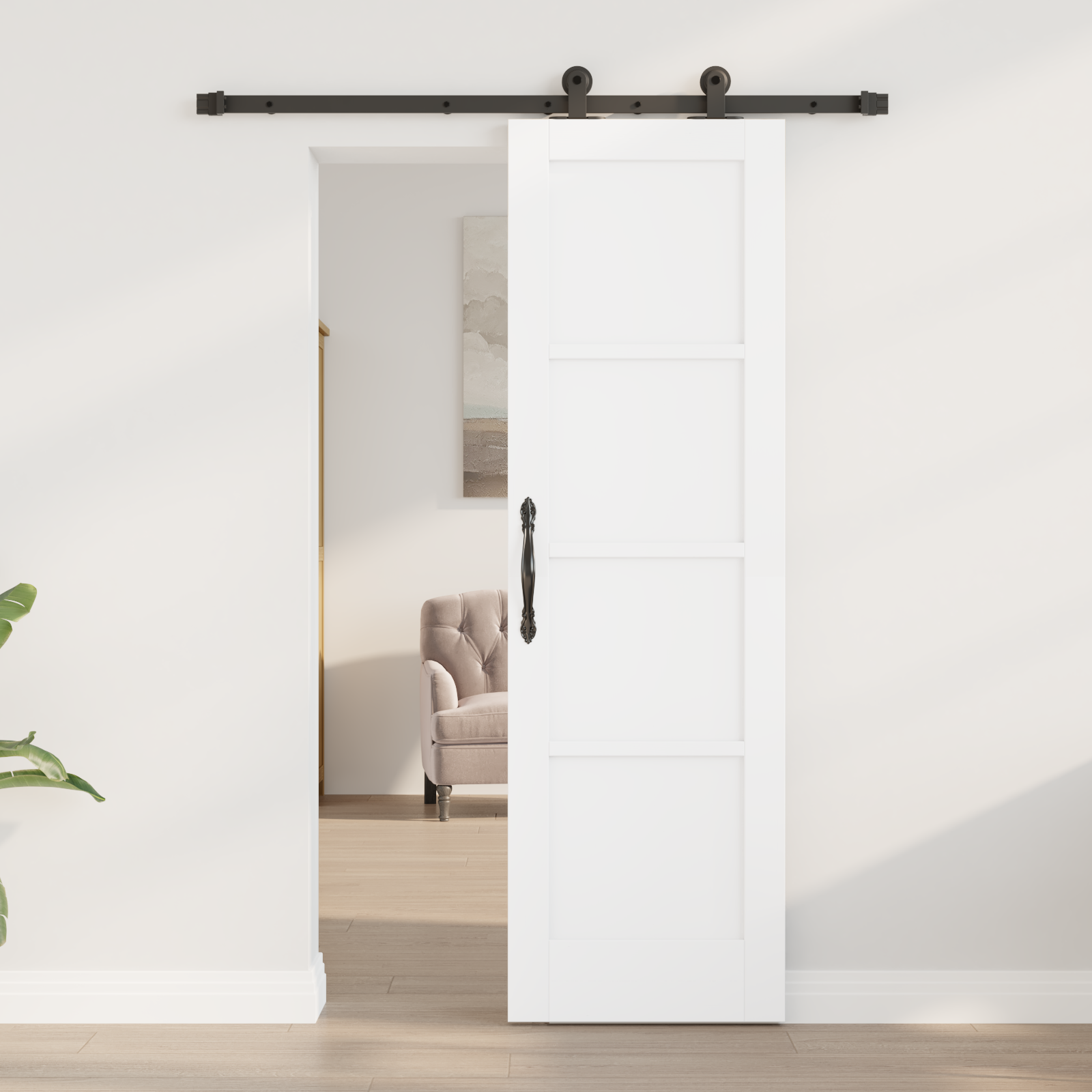 Sliding Door with Hardware Set "ORKDAL" White Solid Wood Pine - Image 3