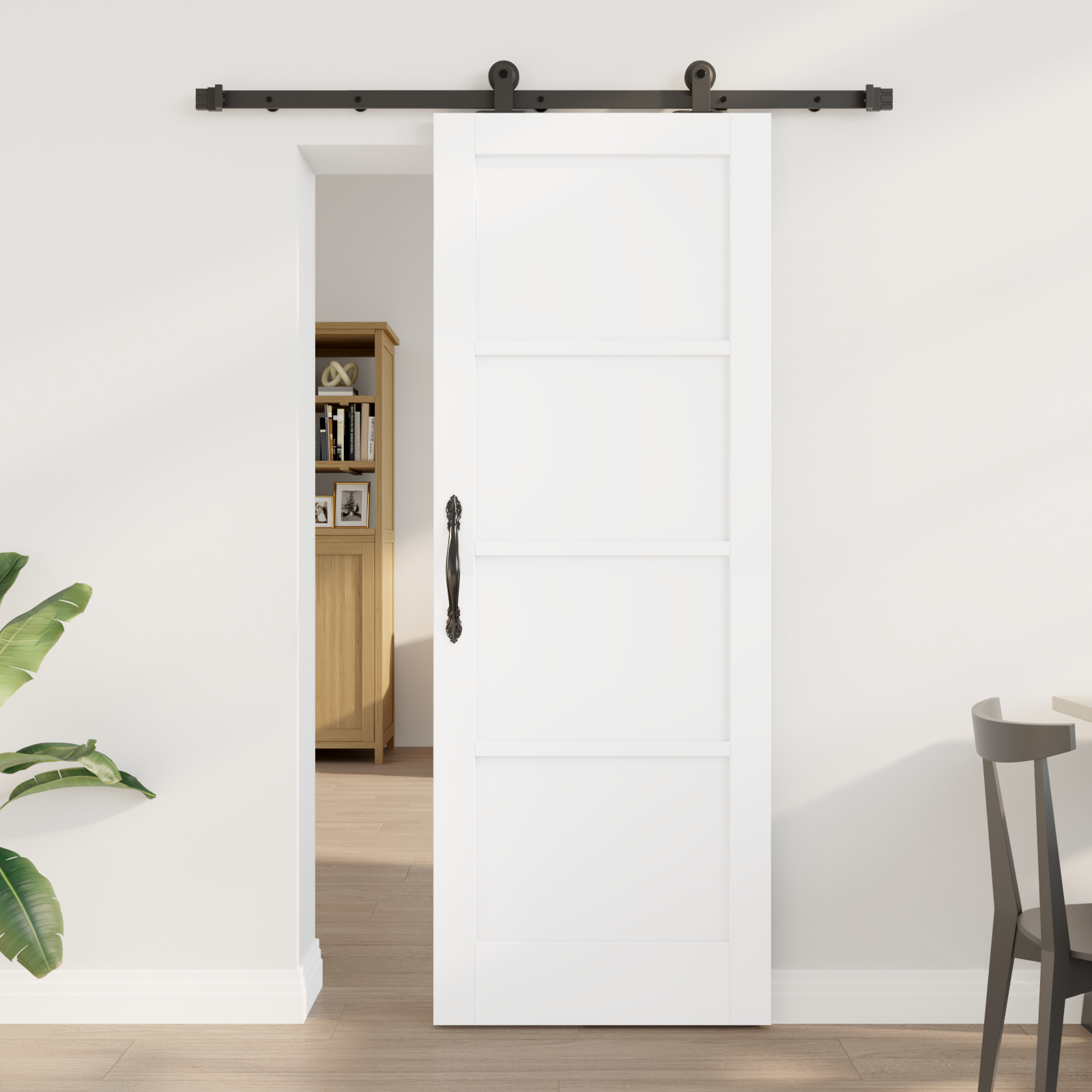 Sliding Door with Hardware Set 'ORKDAL'White Solid Wood Pine