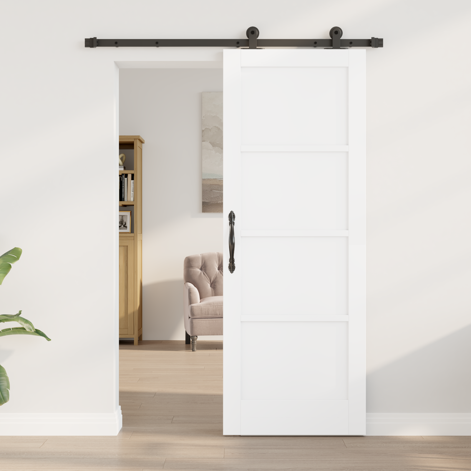 Sliding Door with Hardware Set 'ORKDAL'White Solid Wood Pine - Image 3