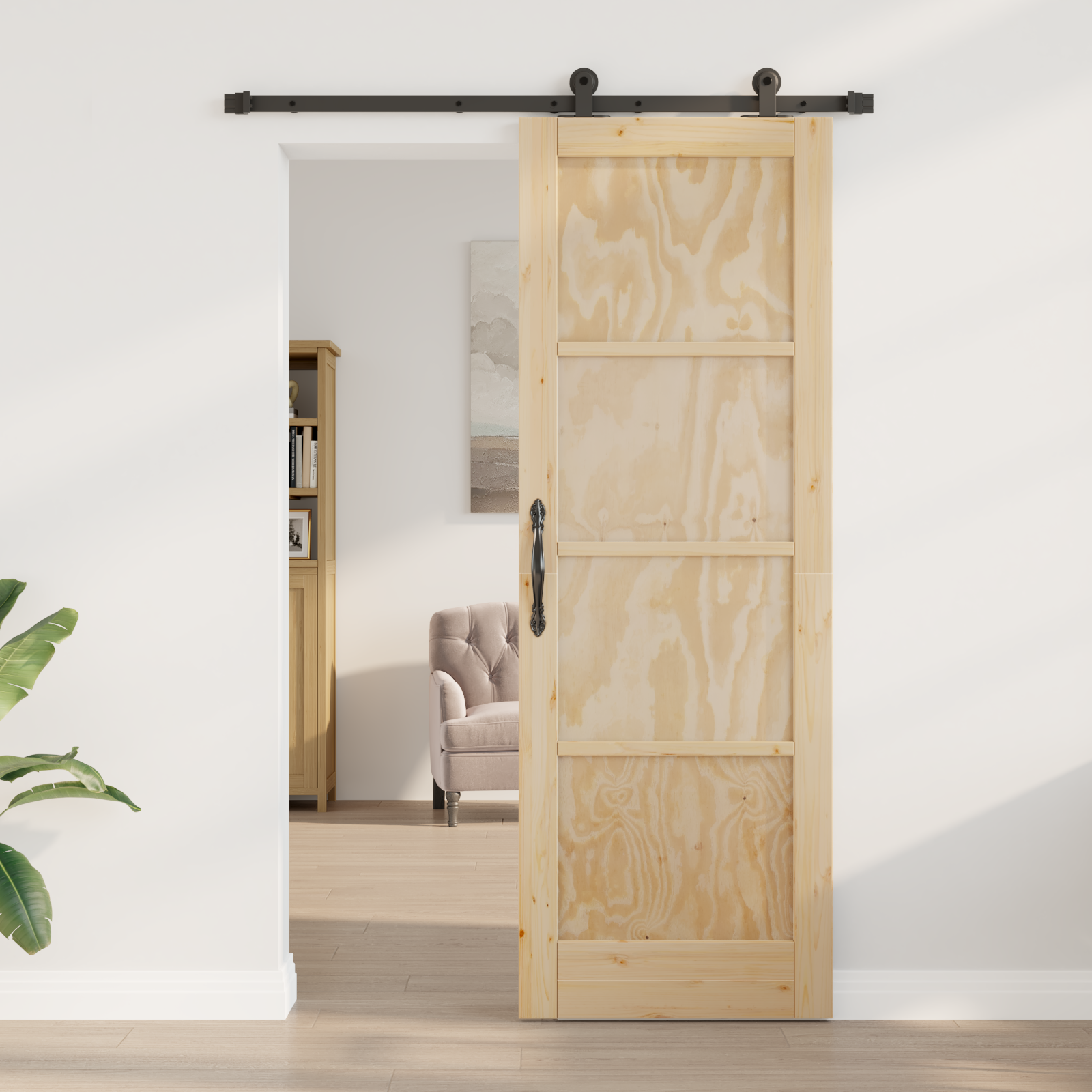 Sliding Door with Hardware Set 'ORKDAL'Solid Wood Pine - Image 3