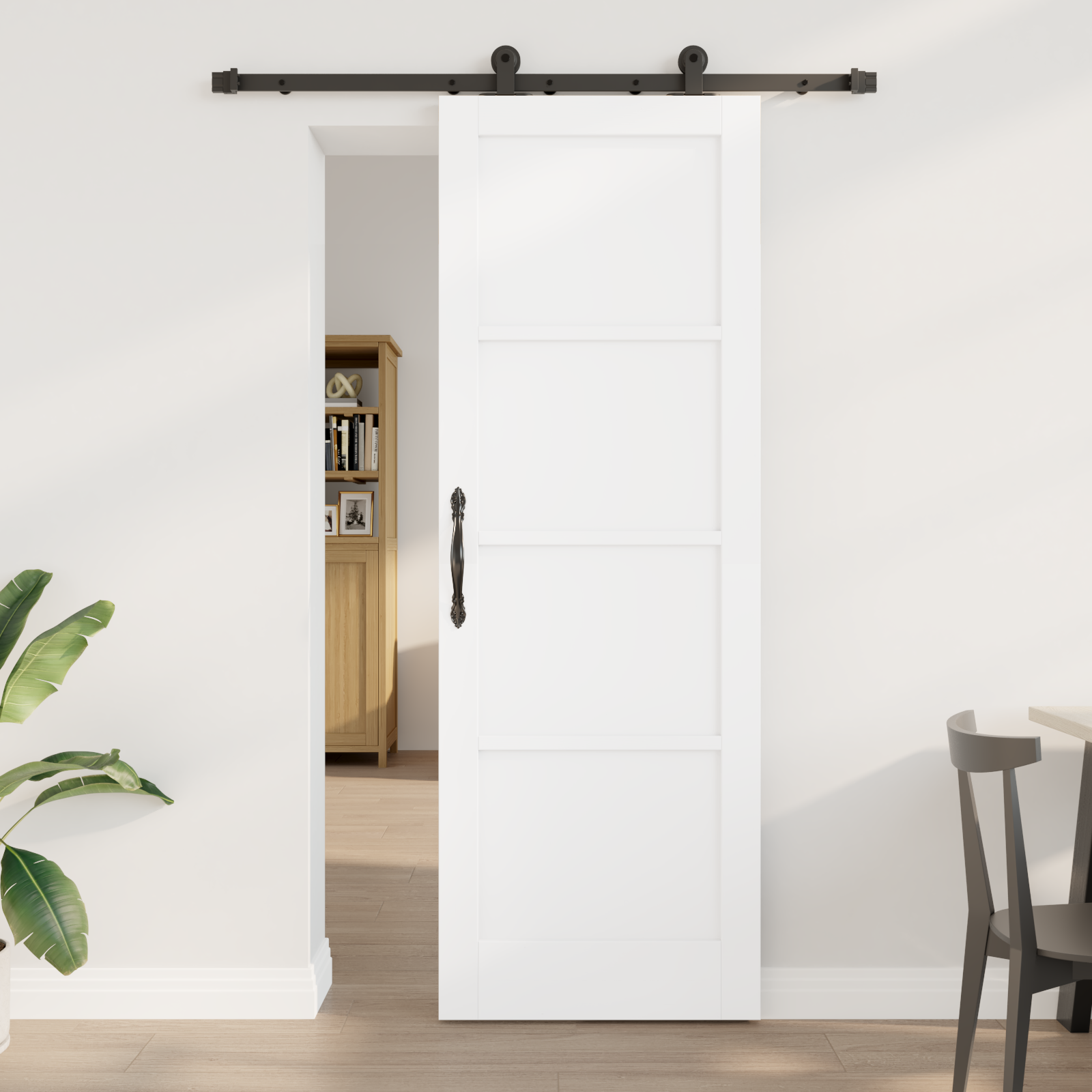 Sliding Door with Hardware Set 'ORKDAL'White Solid Wood Pine