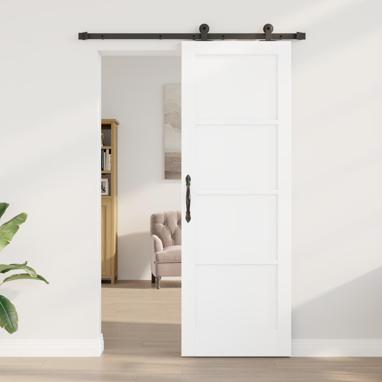 Sliding Door with Hardware Set 'ORKDAL'White Solid Wood Pine - Image 3