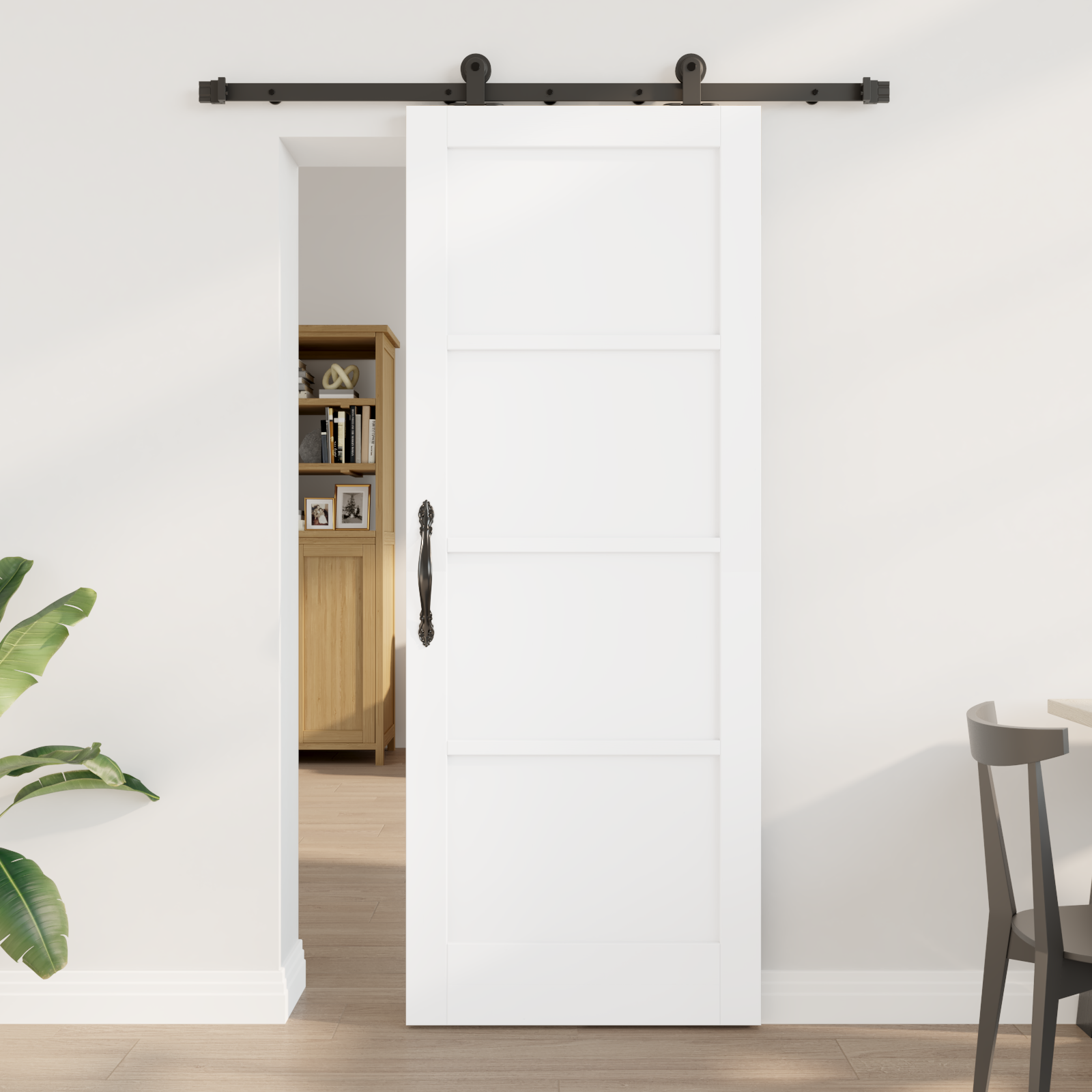 Sliding Door with Hardware Set 'ORKDAL'White Solid Wood Pine