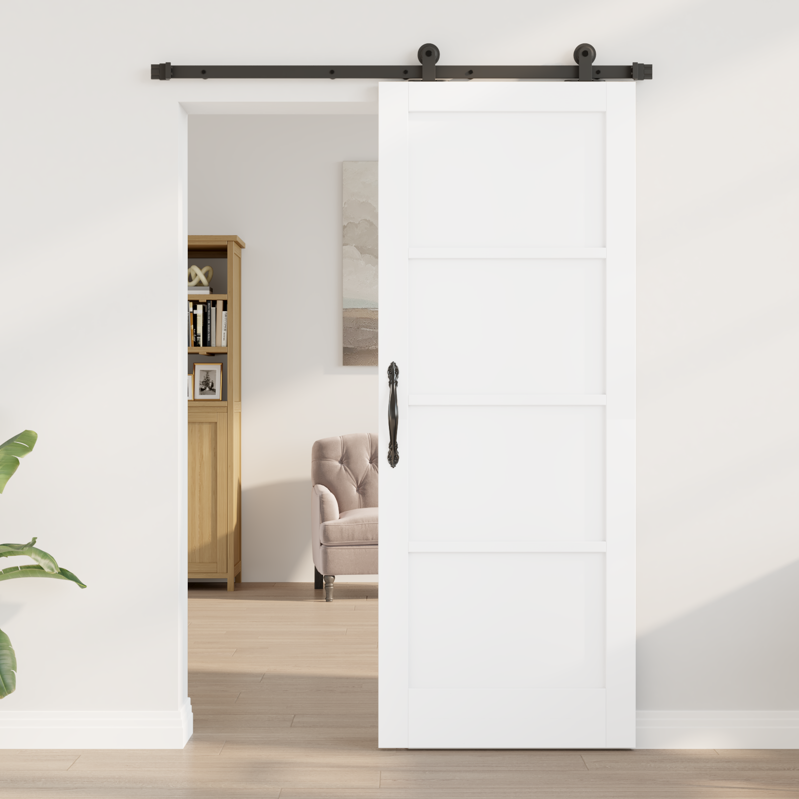 Sliding Door with Hardware Set 'ORKDAL'White Solid Wood Pine - Image 3