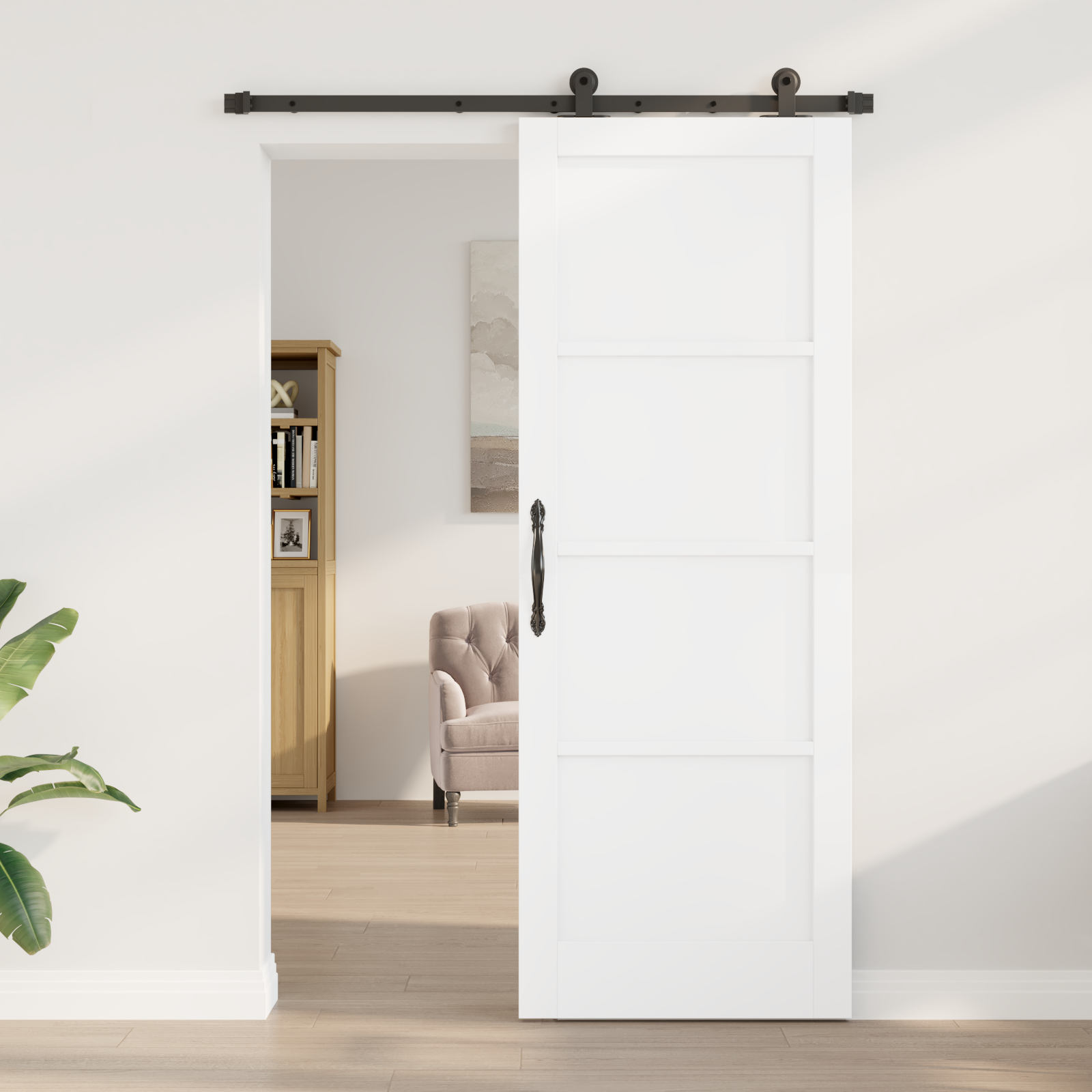 Sliding Door with Hardware Set 'ORKDAL'White Solid Wood Pine - Image 3