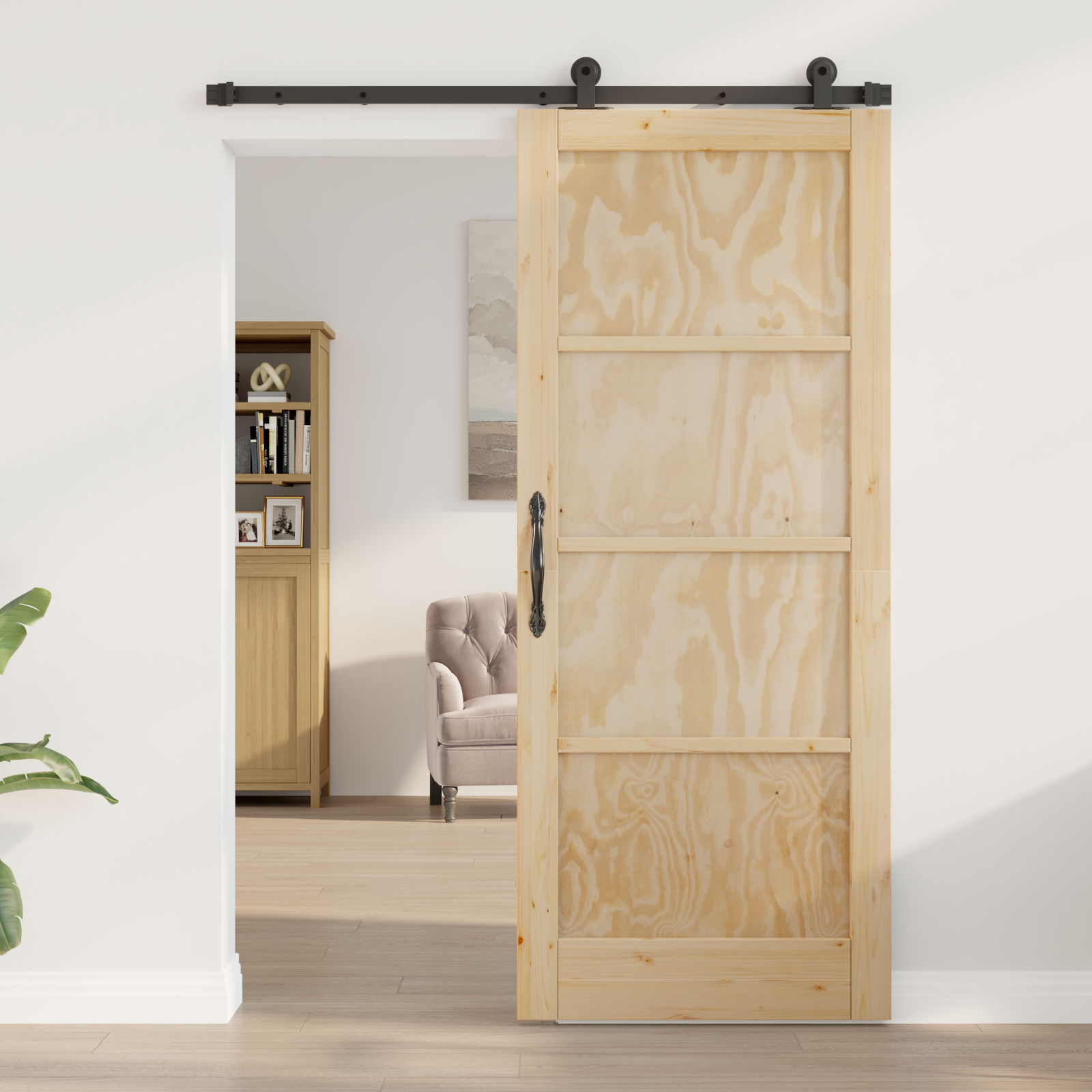 Sliding Door with Hardware Set 'ORKDAL'Solid Wood Pine - Image 3