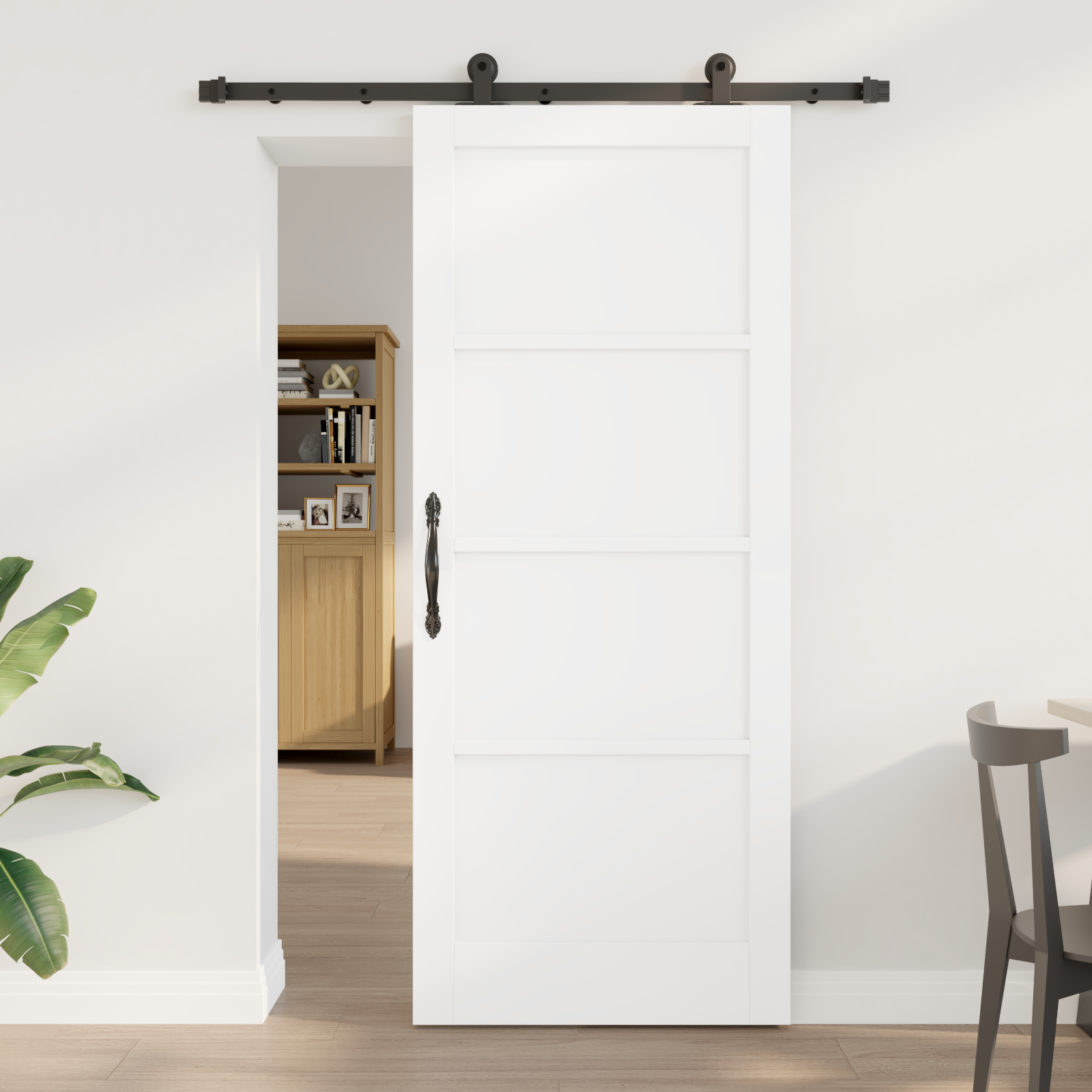 Sliding Door with Hardware Set 'ORKDAL'White Solid Wood Pine