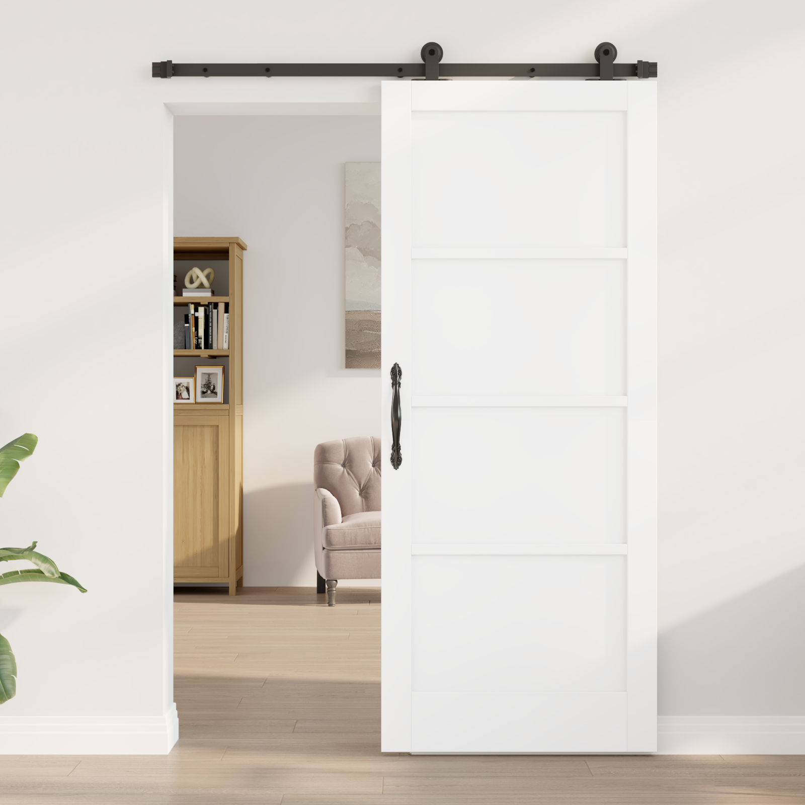 Sliding Door with Hardware Set 'ORKDAL'White Solid Wood Pine - Image 3