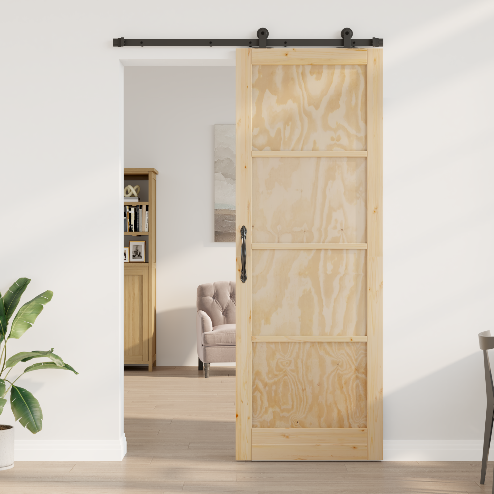 Sliding Door with Hardware Set 'ORKDAL'Solid Wood Pine - Image 3