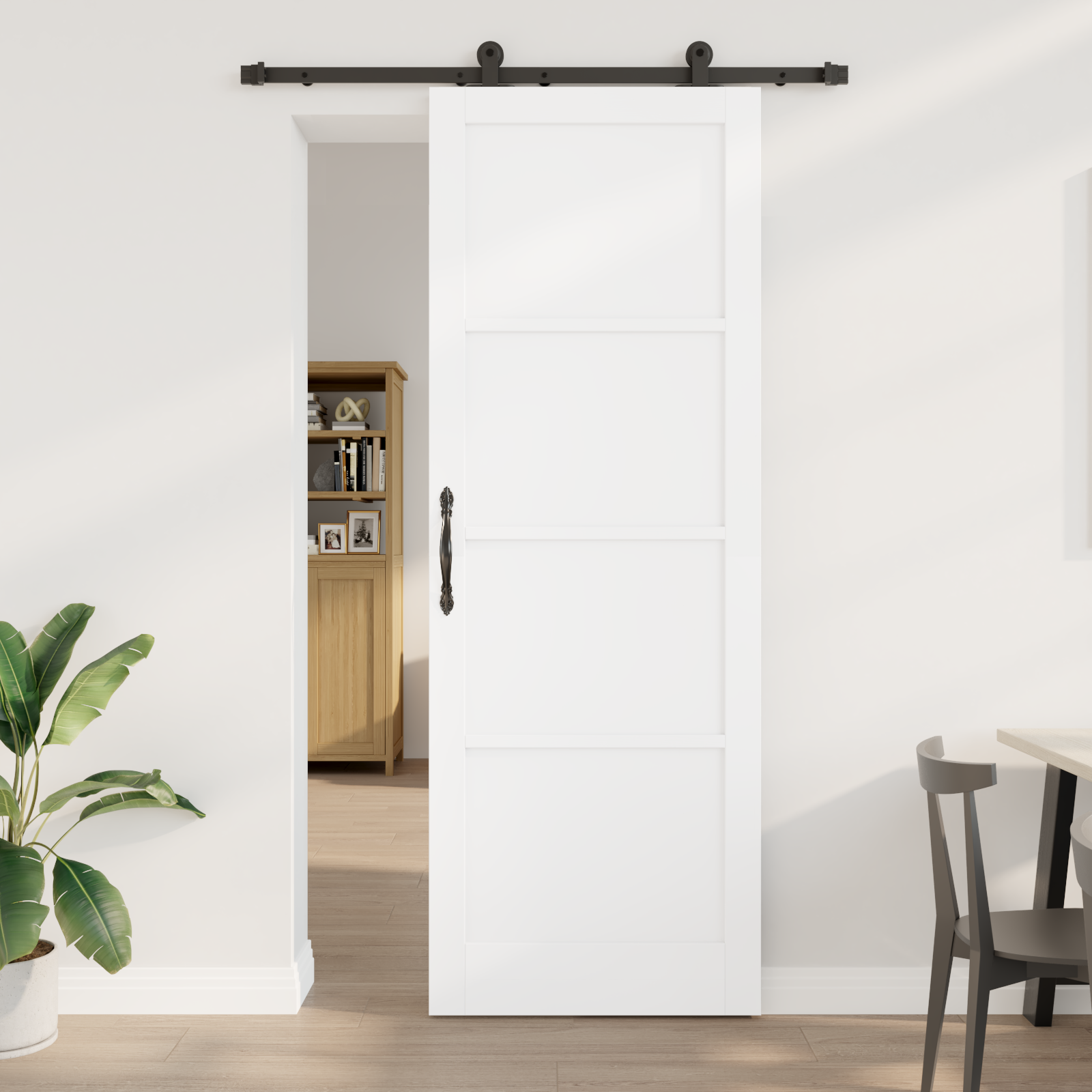 Sliding Door with Hardware Set 'ORKDAL'White Solid Wood Pine
