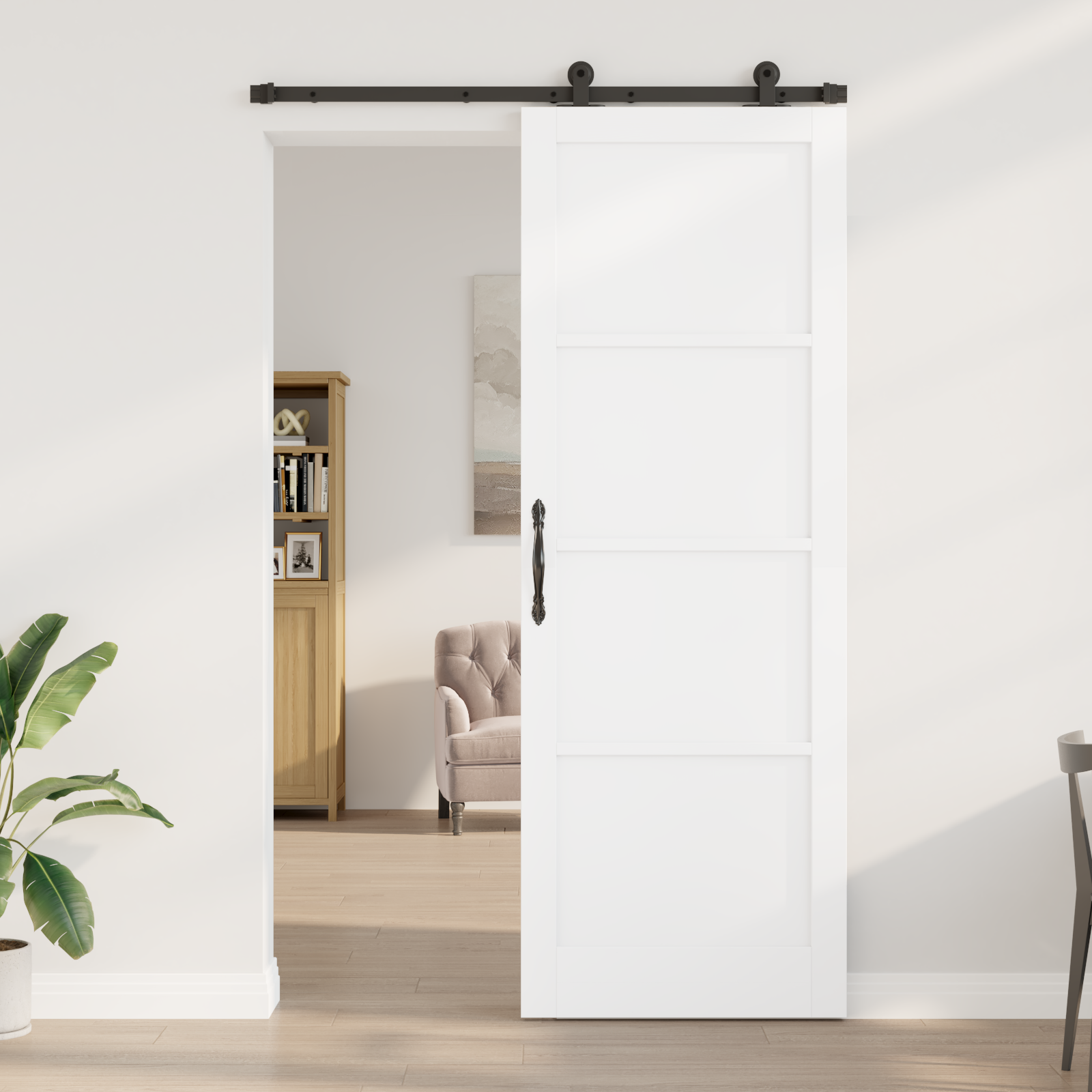 Sliding Door with Hardware Set 'ORKDAL'White Solid Wood Pine - Image 3