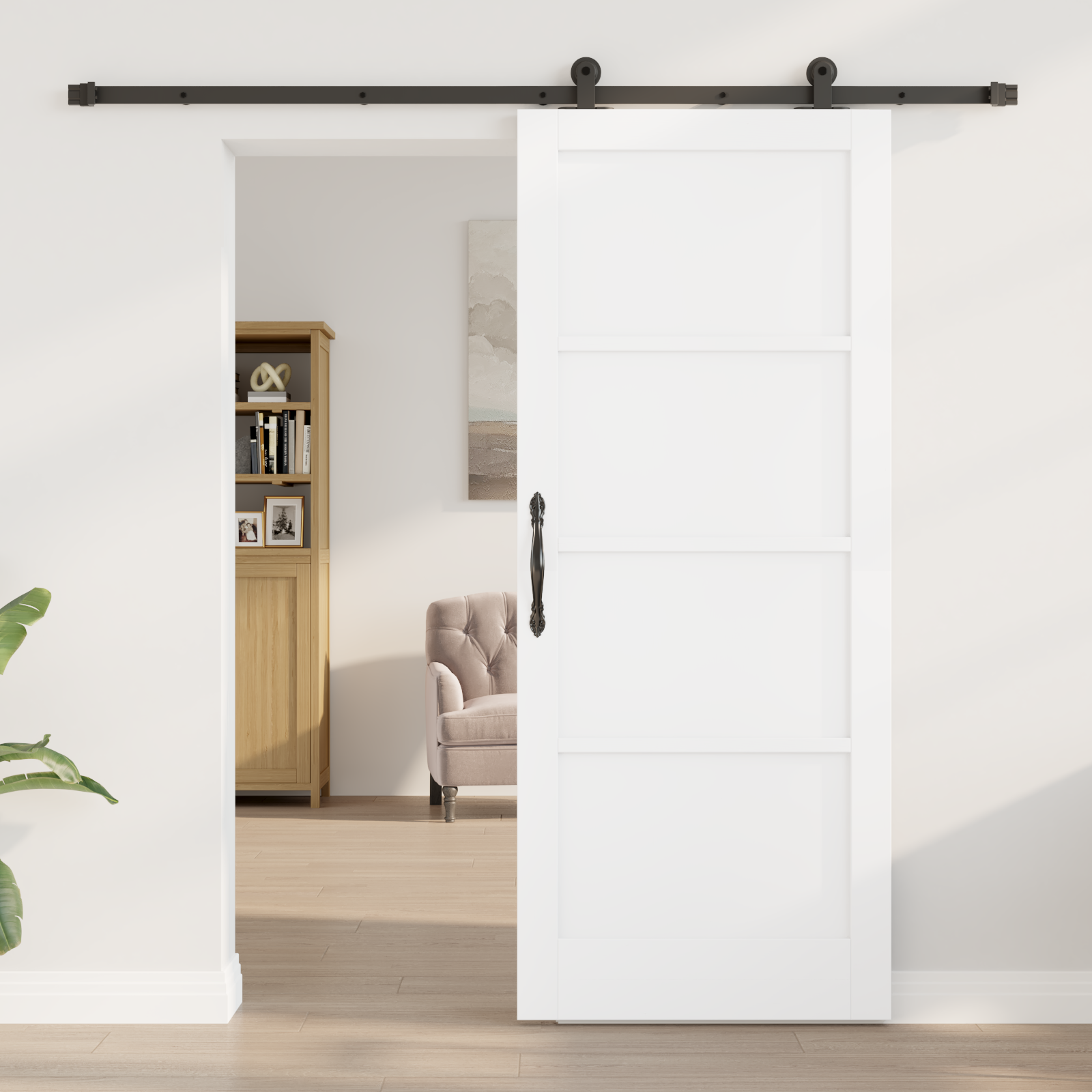 Sliding Door with Hardware Set 'ORKDAL'White Solid Wood Pine - Image 3