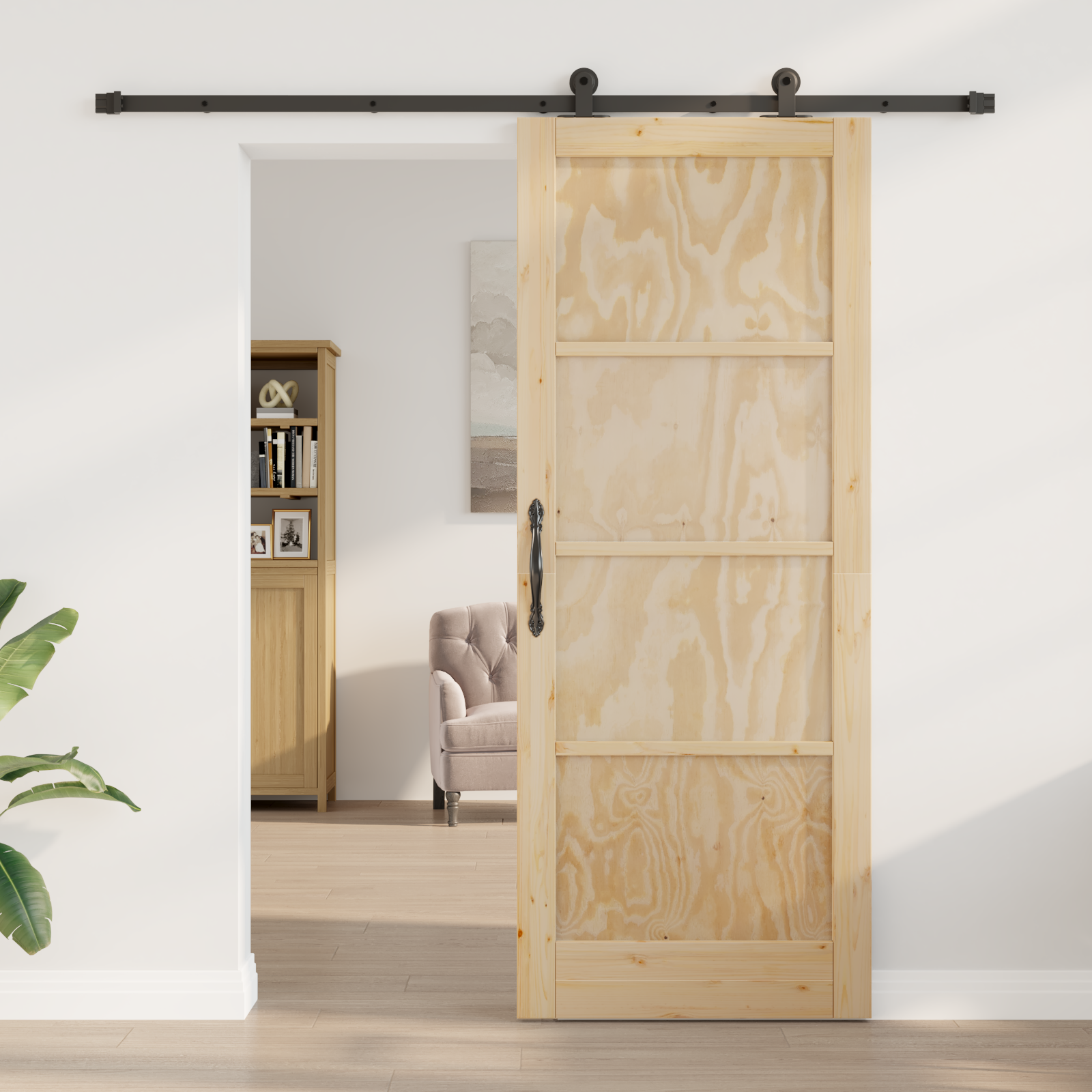 Sliding Door with Hardware Set 'ORKDAL'Solid Wood Pine - Image 3